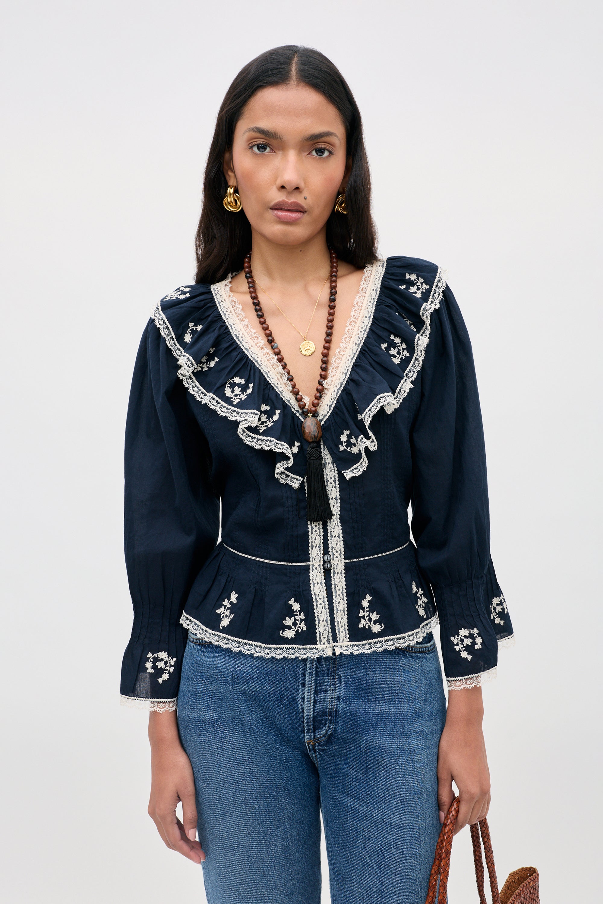 solene top flower trail embroidery navy