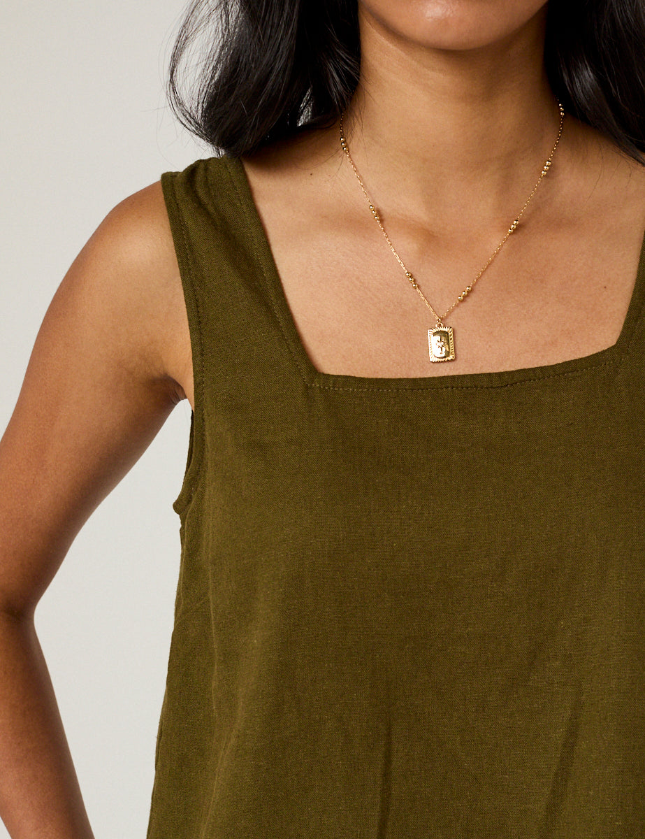 Khaki Green Linen-Rich Top