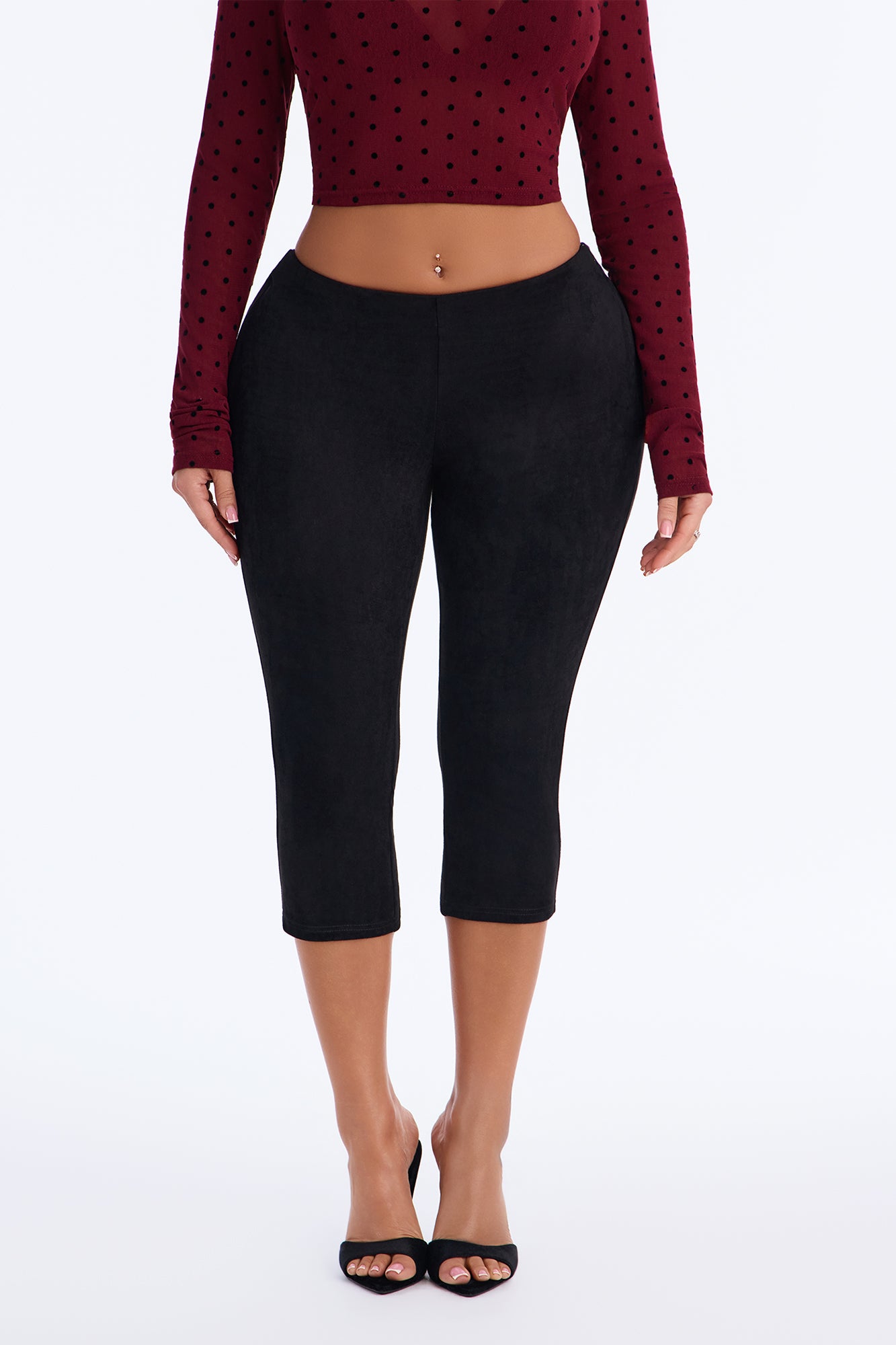 Jemma Low Rise Faux Suede Capri Pant - Black