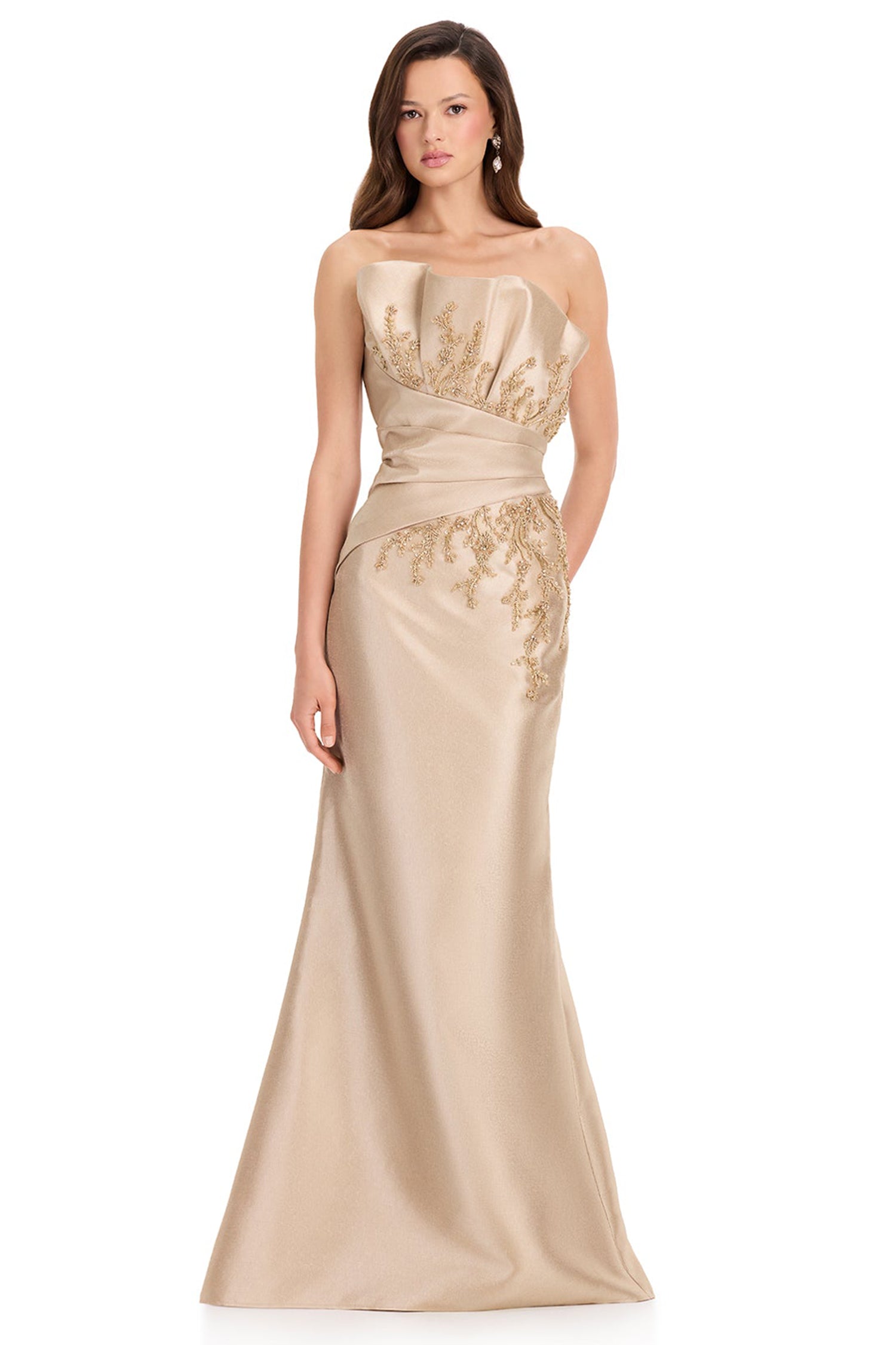 Ashley Lauren E12361 Beaded Strapless Mikado Prom Gown