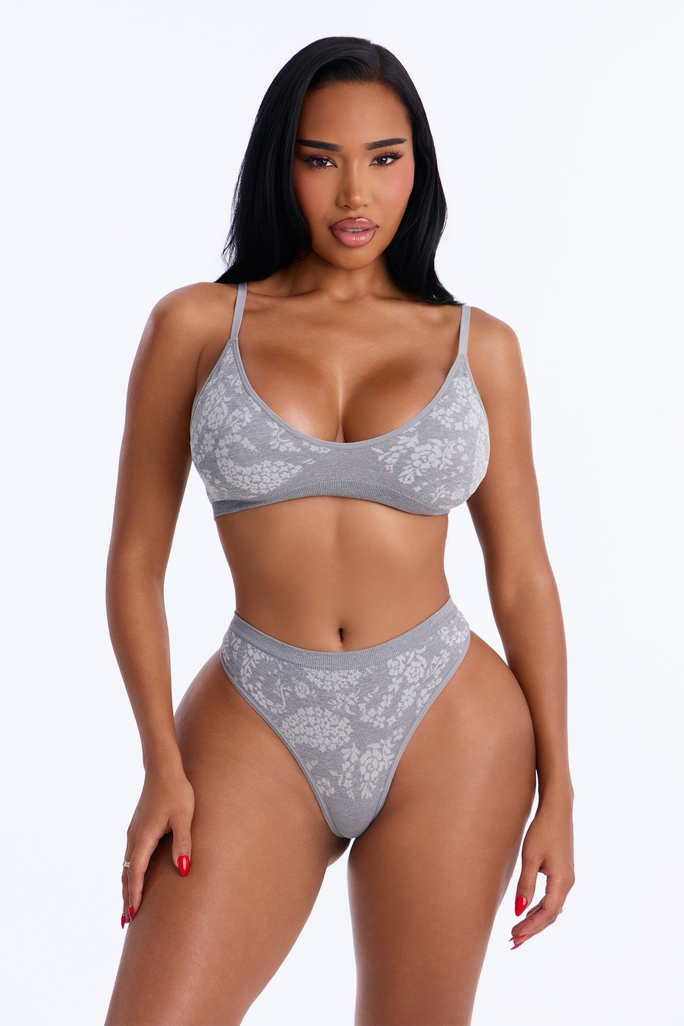 Seamless Jacquard Print Triangle Bralette - Heather Grey