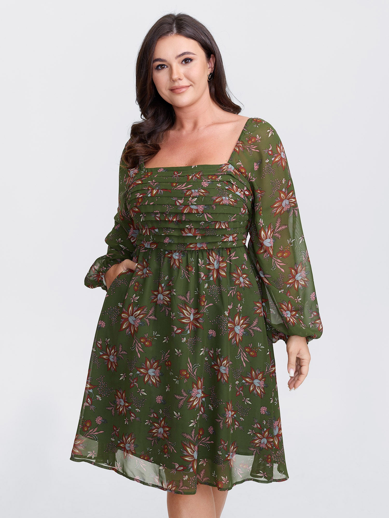 Pleated Bodice Stretchy Waist Mini Dress
