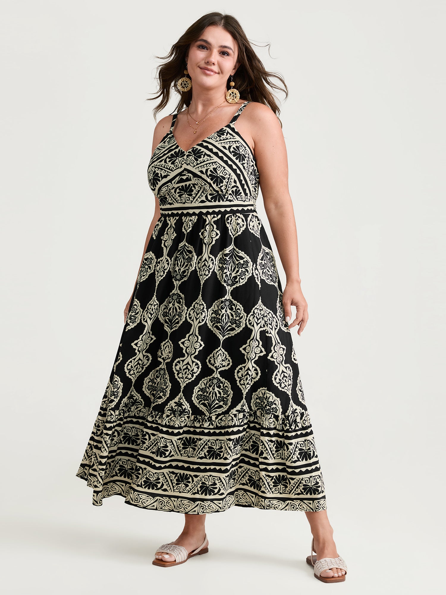Boho Geometric Print Cami Flowy Maxi Dress