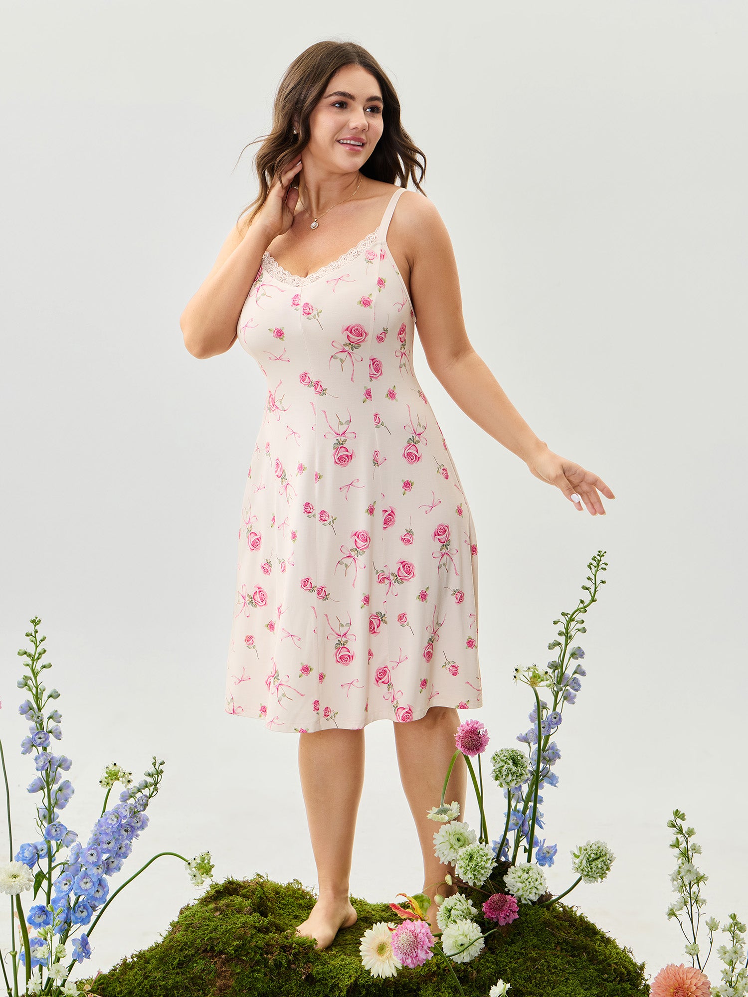 Supersoft Rosy Print Lace Nightgown