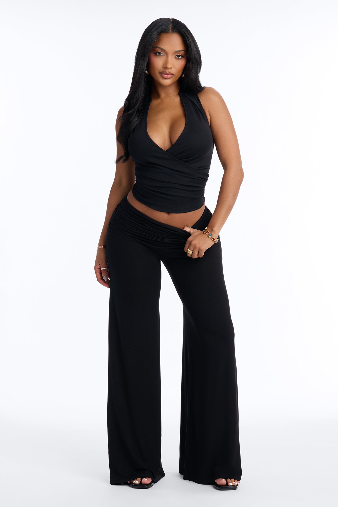 Raquelle Ruched Wide Leg Pant - Black