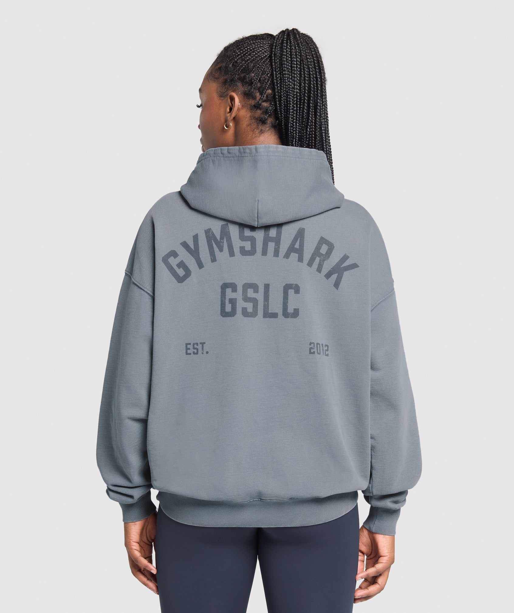 Gymshark 66 Washed Graphic Oversized Hoodie - Iron Blue/Wash
