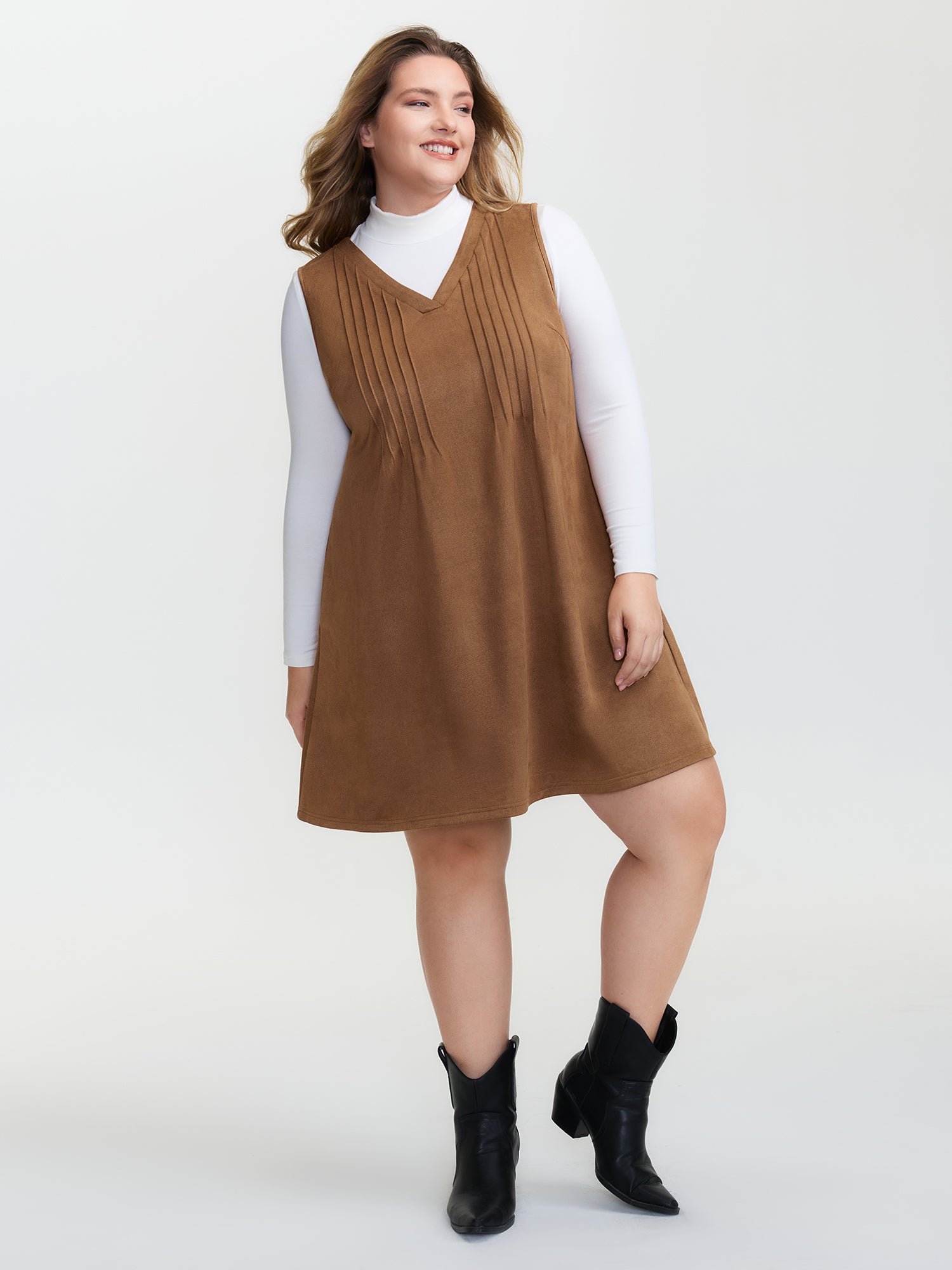 Suede Striped Toothpick Pleats Mini Dress