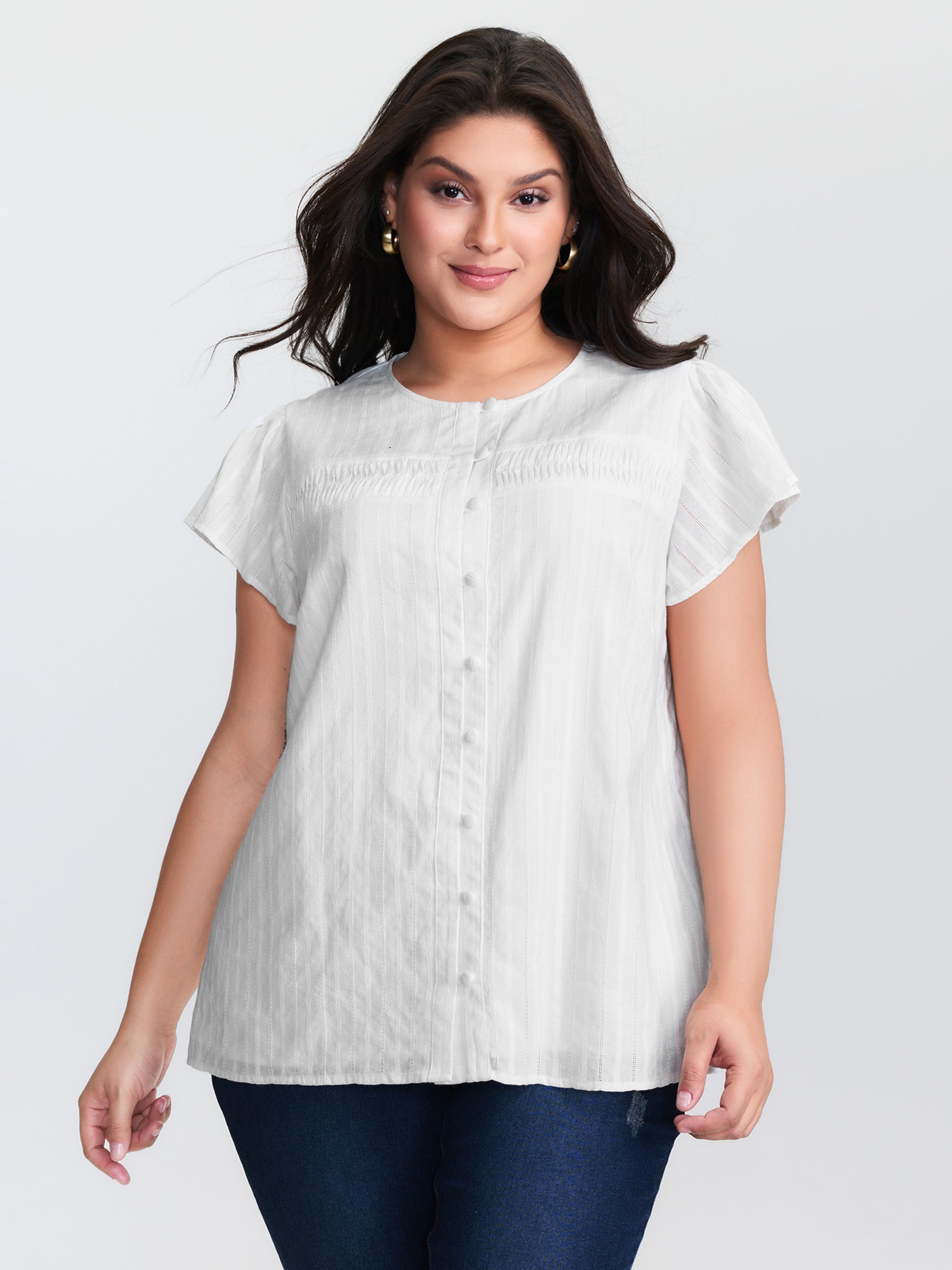 Pure Cotton Pleated Button-Down Shirt