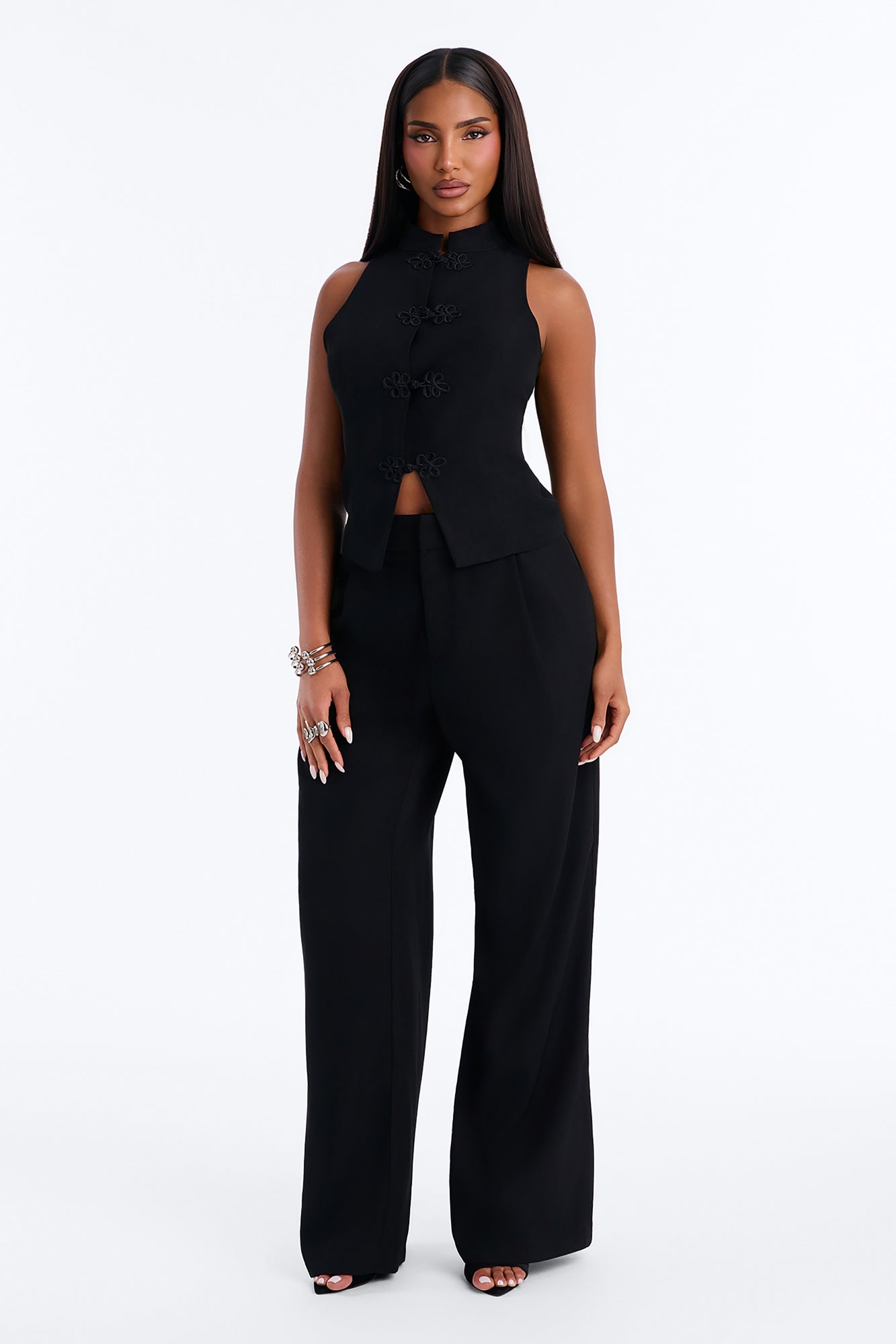 Cleo Frog Clasp Pant Set - Black