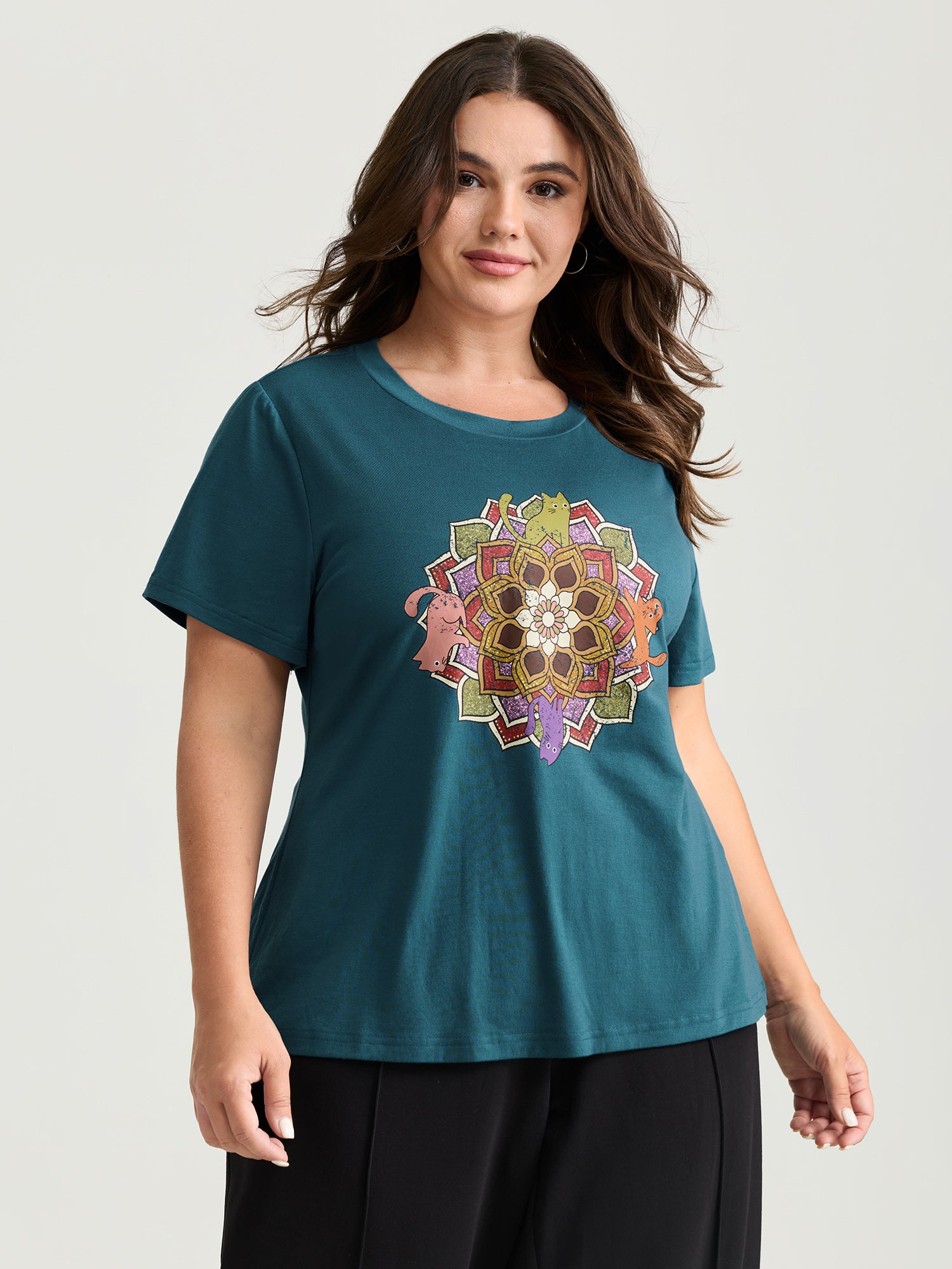 Supersoft Colorful Cats Print T-Shirt
