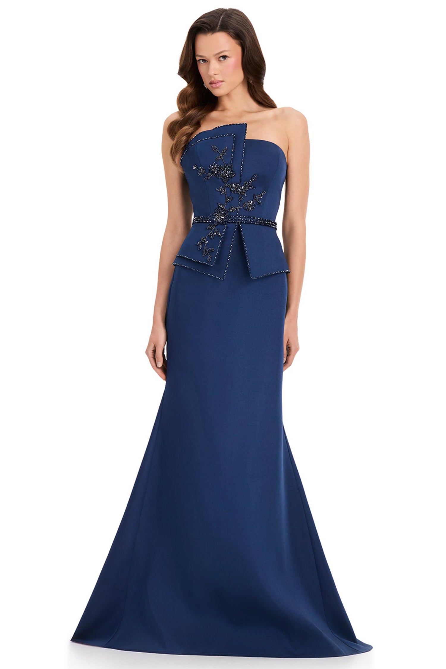 Ashley Lauren E12372 Beaded Peplum Mermaid Evening Gown