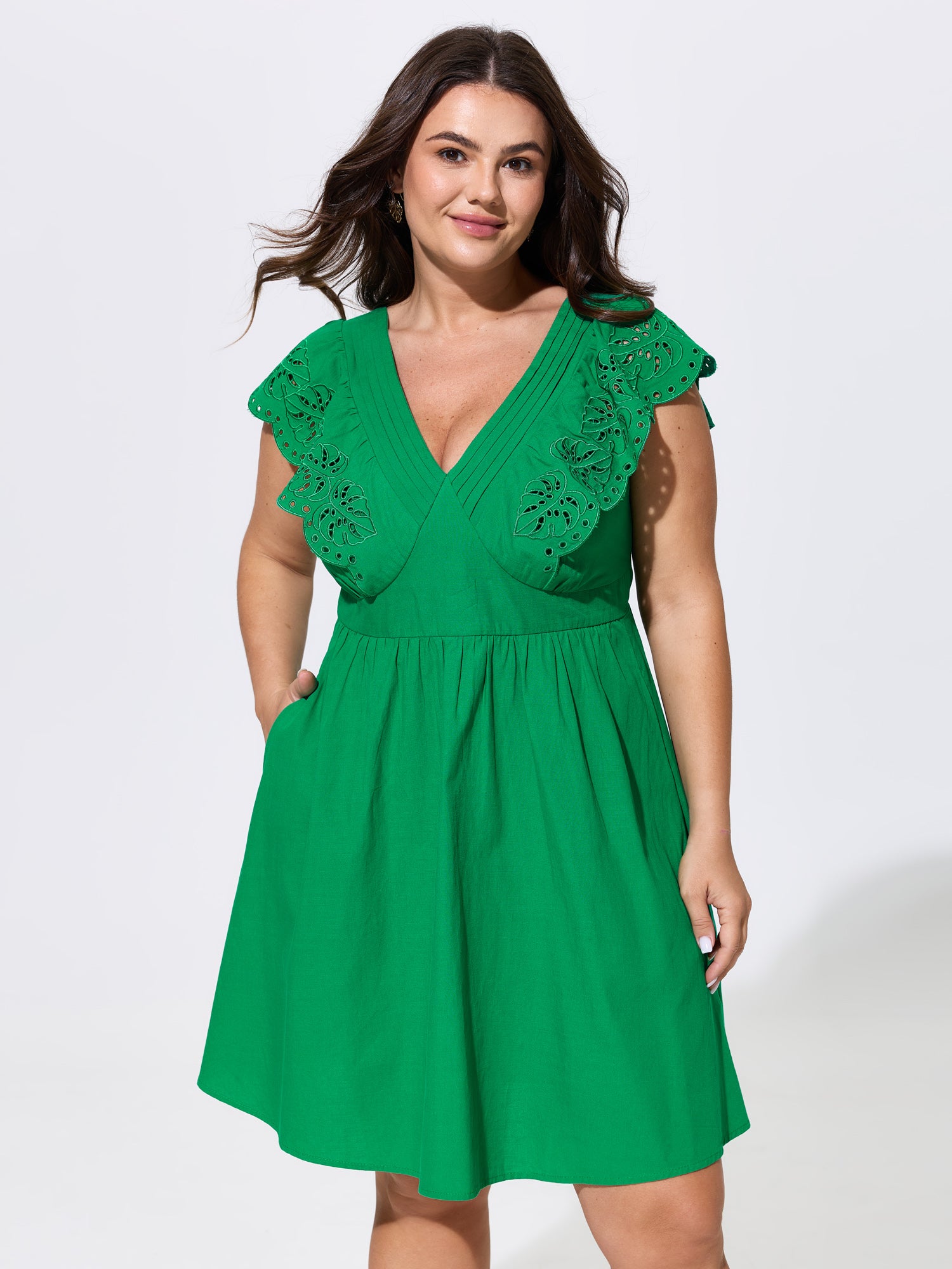 Ruffled Eyelet Trim Open-Back Mini Dress
