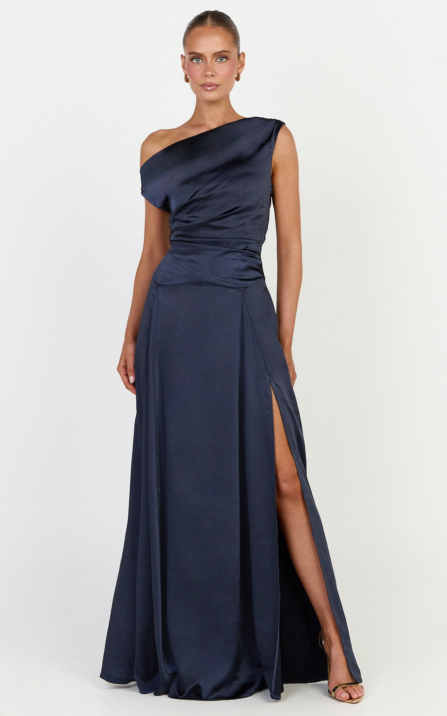 Helena Maxi Dress - Off Shoulder Godet Dress in Navy