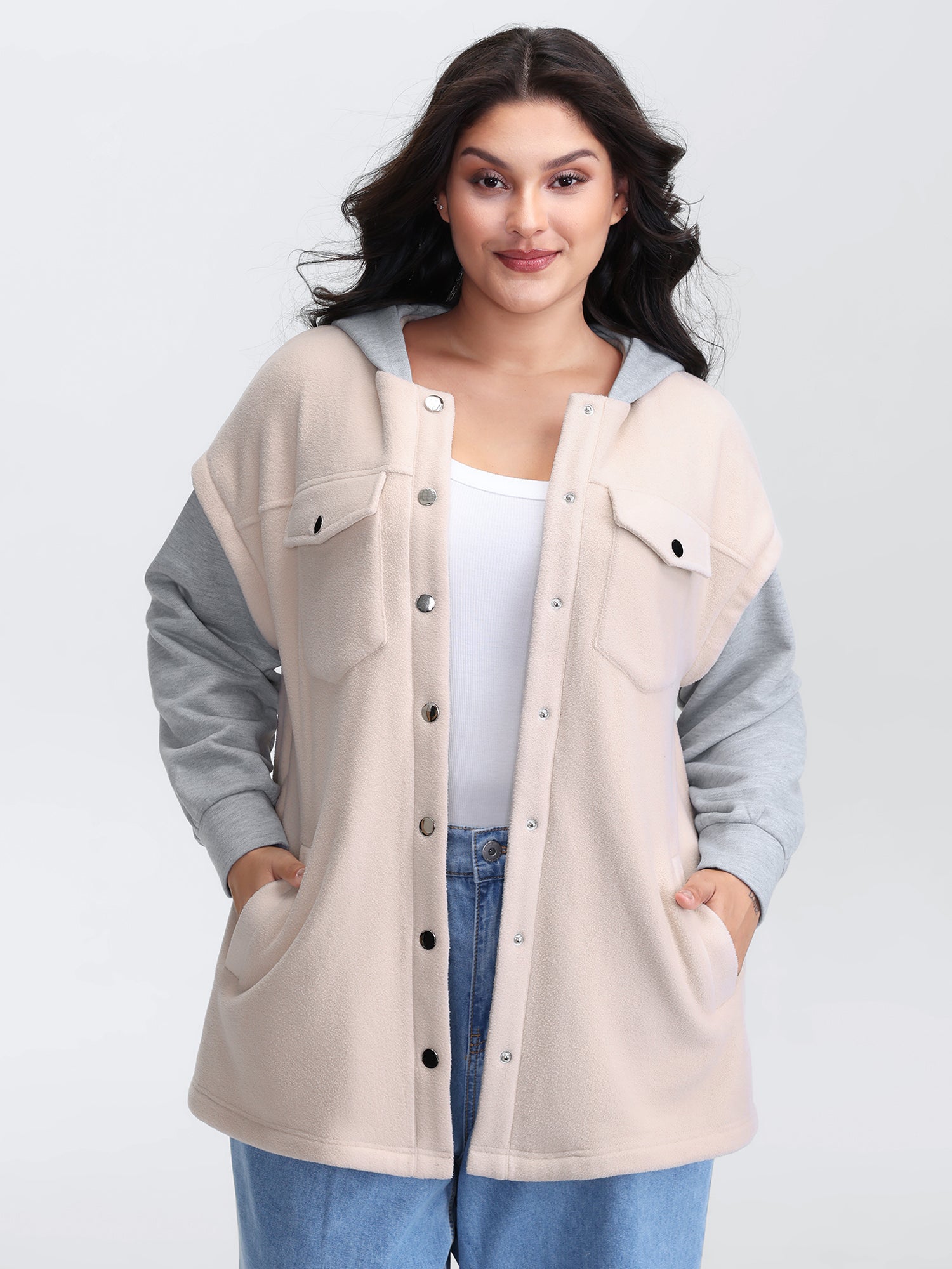 2-In-1 Button Color Contrast Hooded Jacket