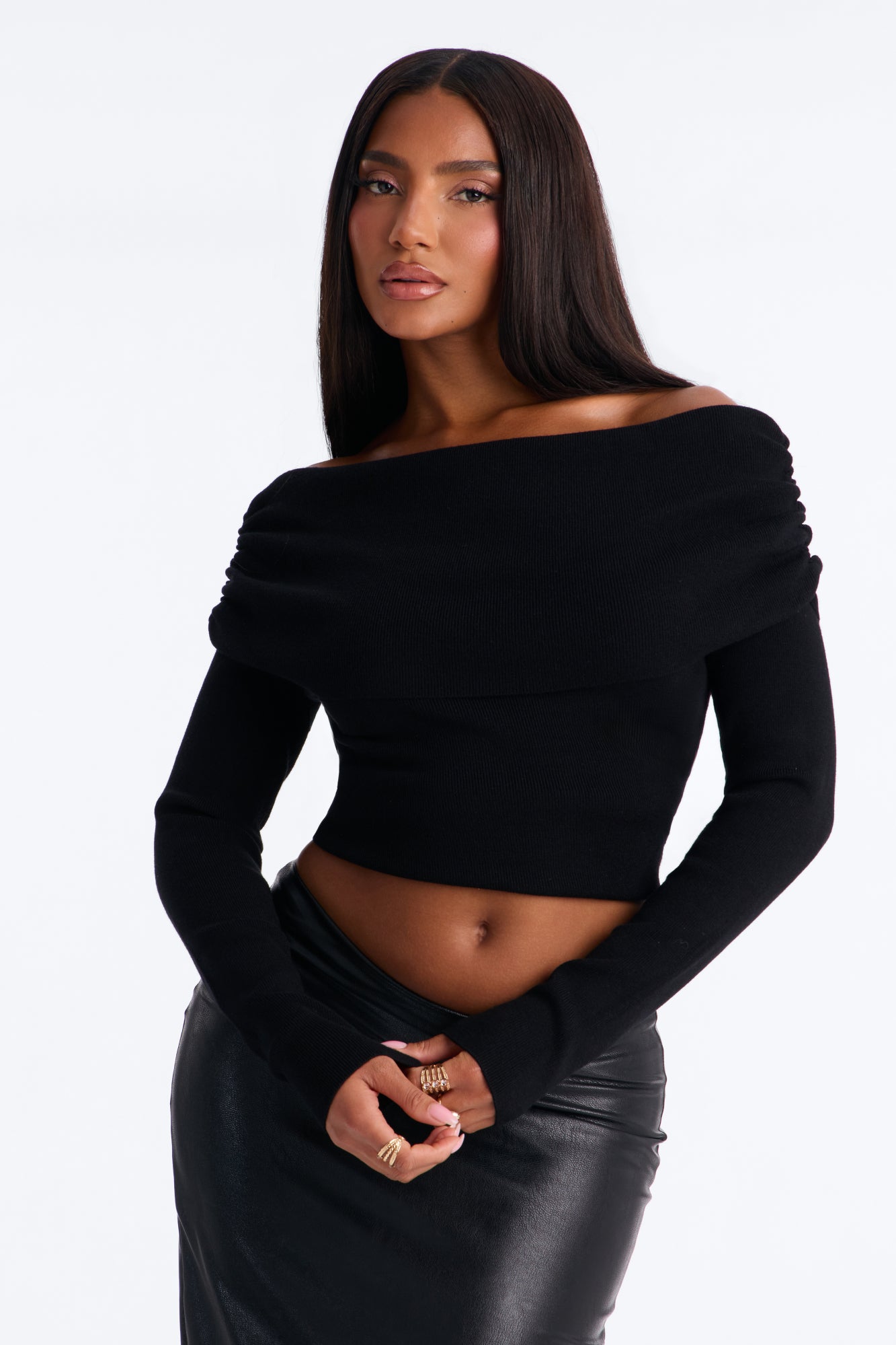 Leana Off Shoulder Sweater - Black