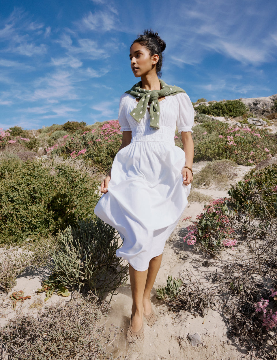 White Milkmaid Puff Sleeve Tula Midi Dress