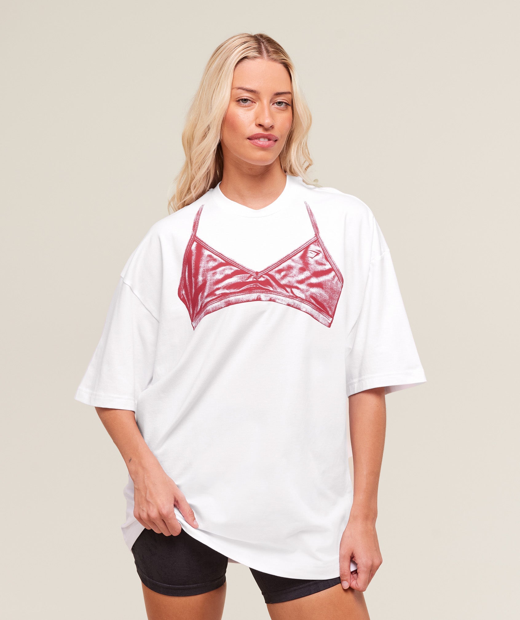 Gymshark Minimal Bra Graphic Oversized T-Shirt - White/Conditioning Red