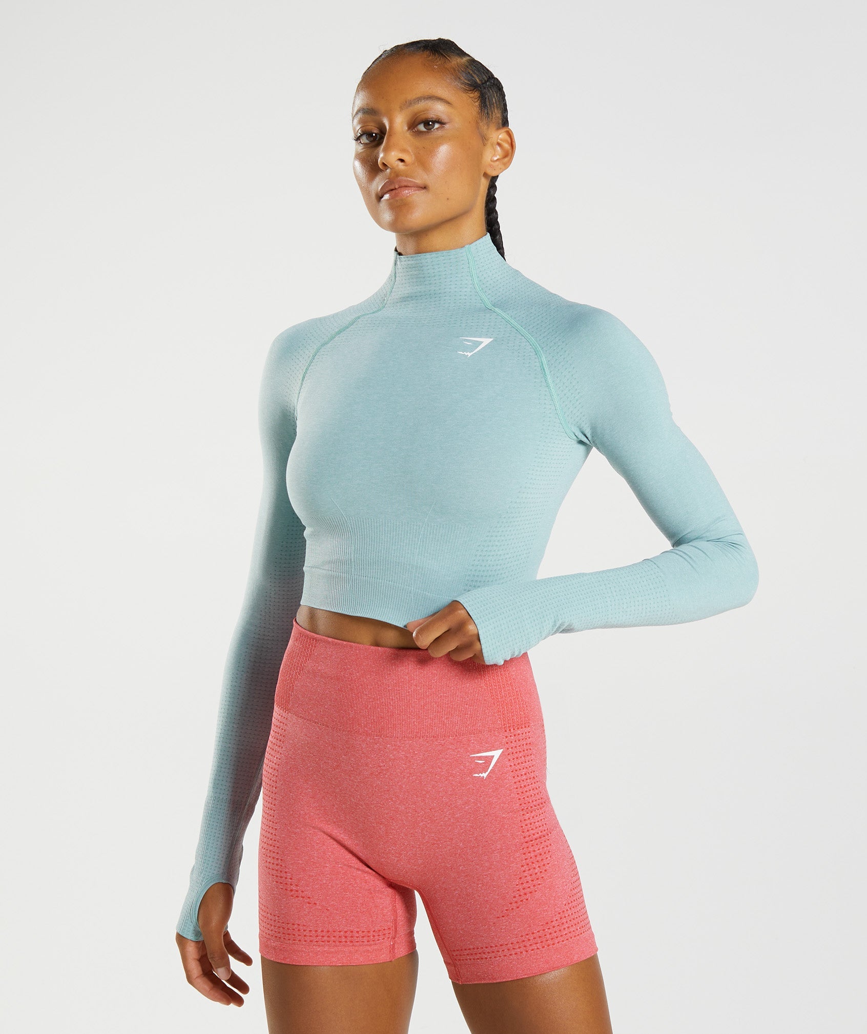 Gymshark Vital High Neck Midi Top - Pearl Blue Marl