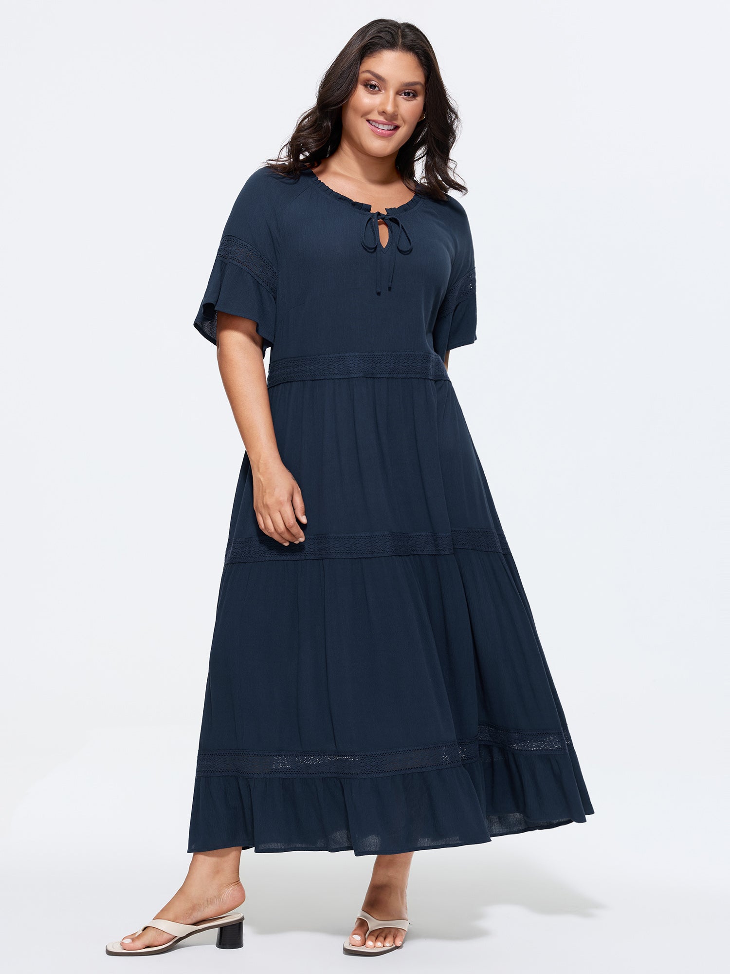 Supersoft Lace Trim Ruffled Sleeve Maxi Dress