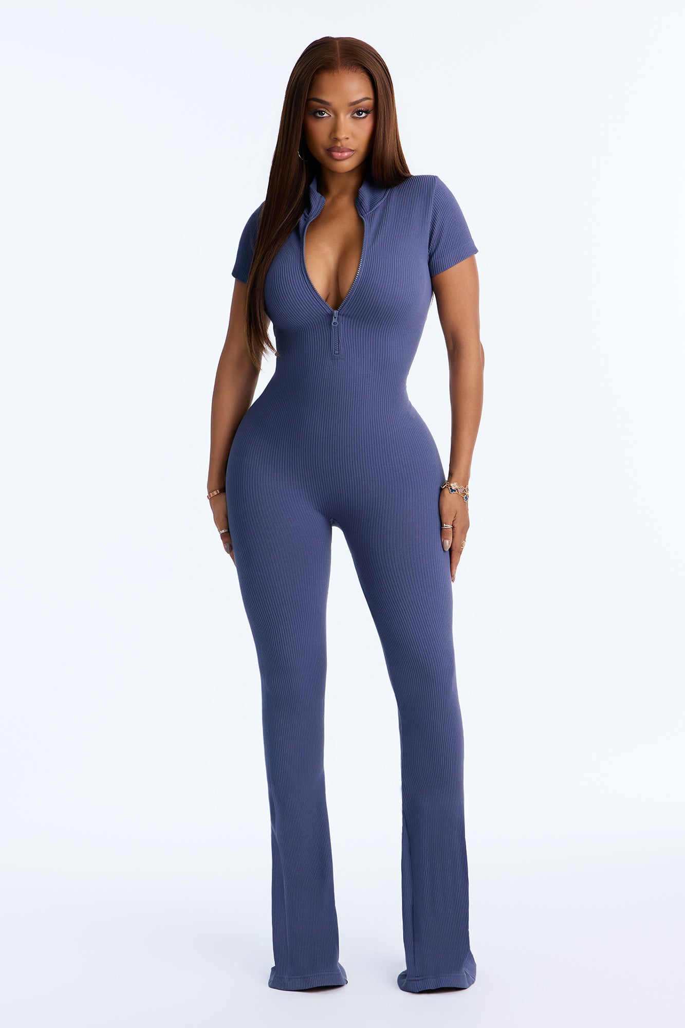 Kendra Seamless Rib Short Sleeve Jumpsuit - Navy