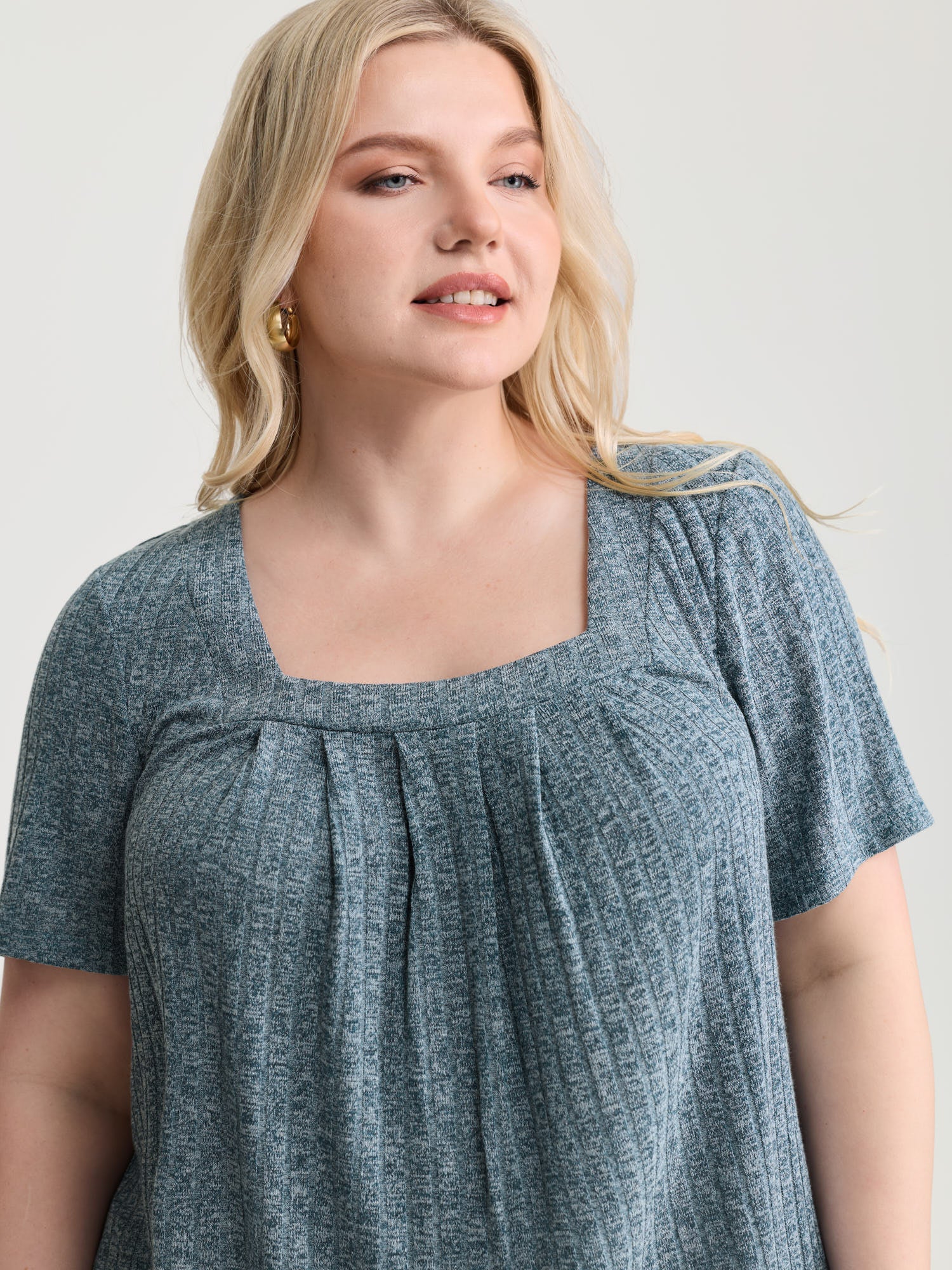Heather Stretchy Square Neckline T-Shirt