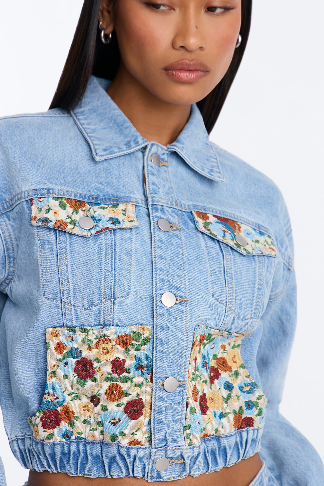 Keepsake Tapestry Denim Bomber Jacket - Light Wash