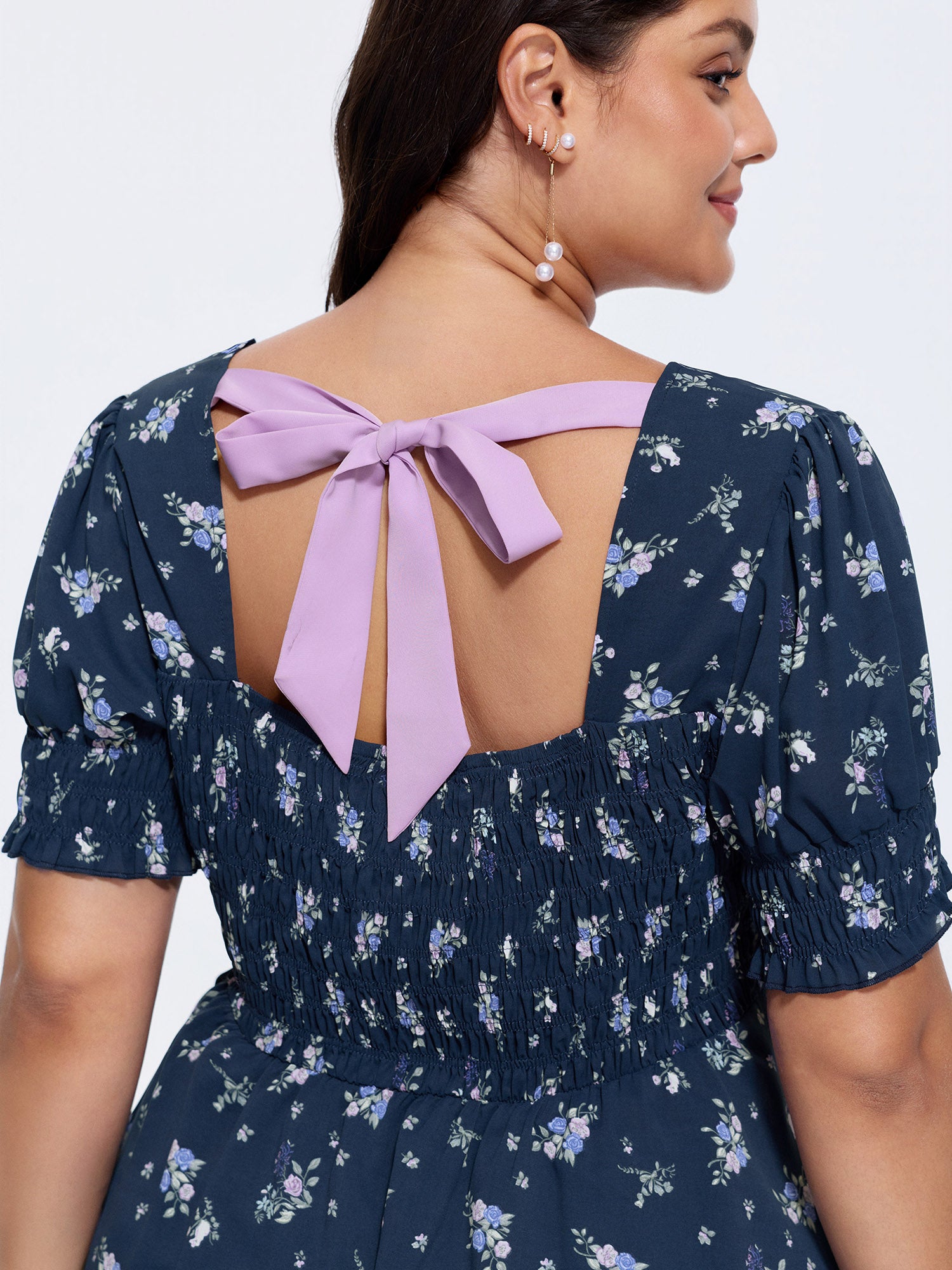 Floral Print Ruched Fit And Flare Blouse