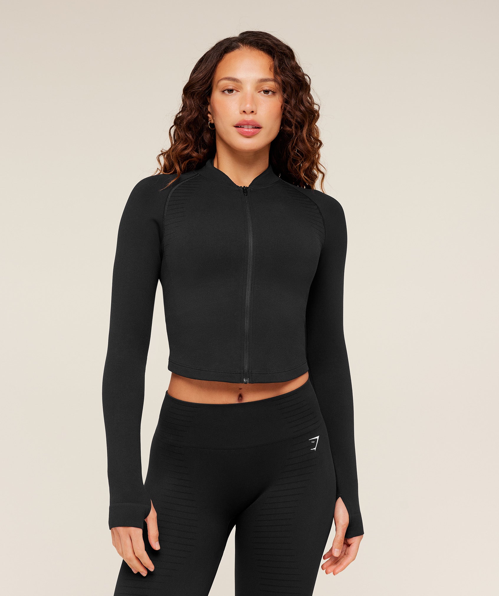 Gymshark Steel Seamless Zip Up Top - Black