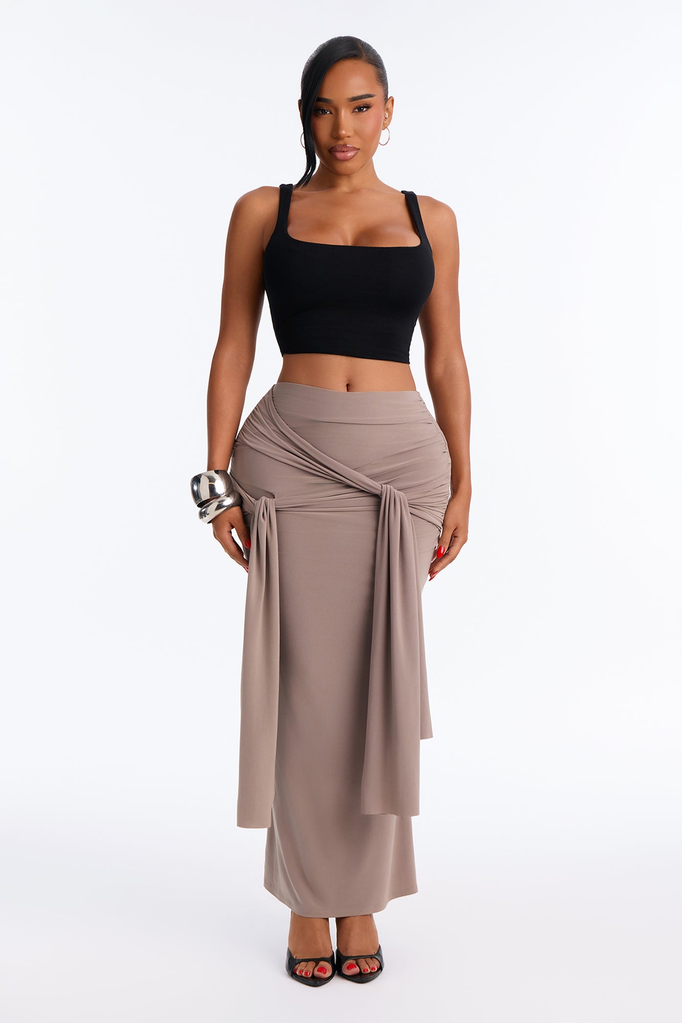 Sakura Tie Waist Maxi Skirt - Mocha