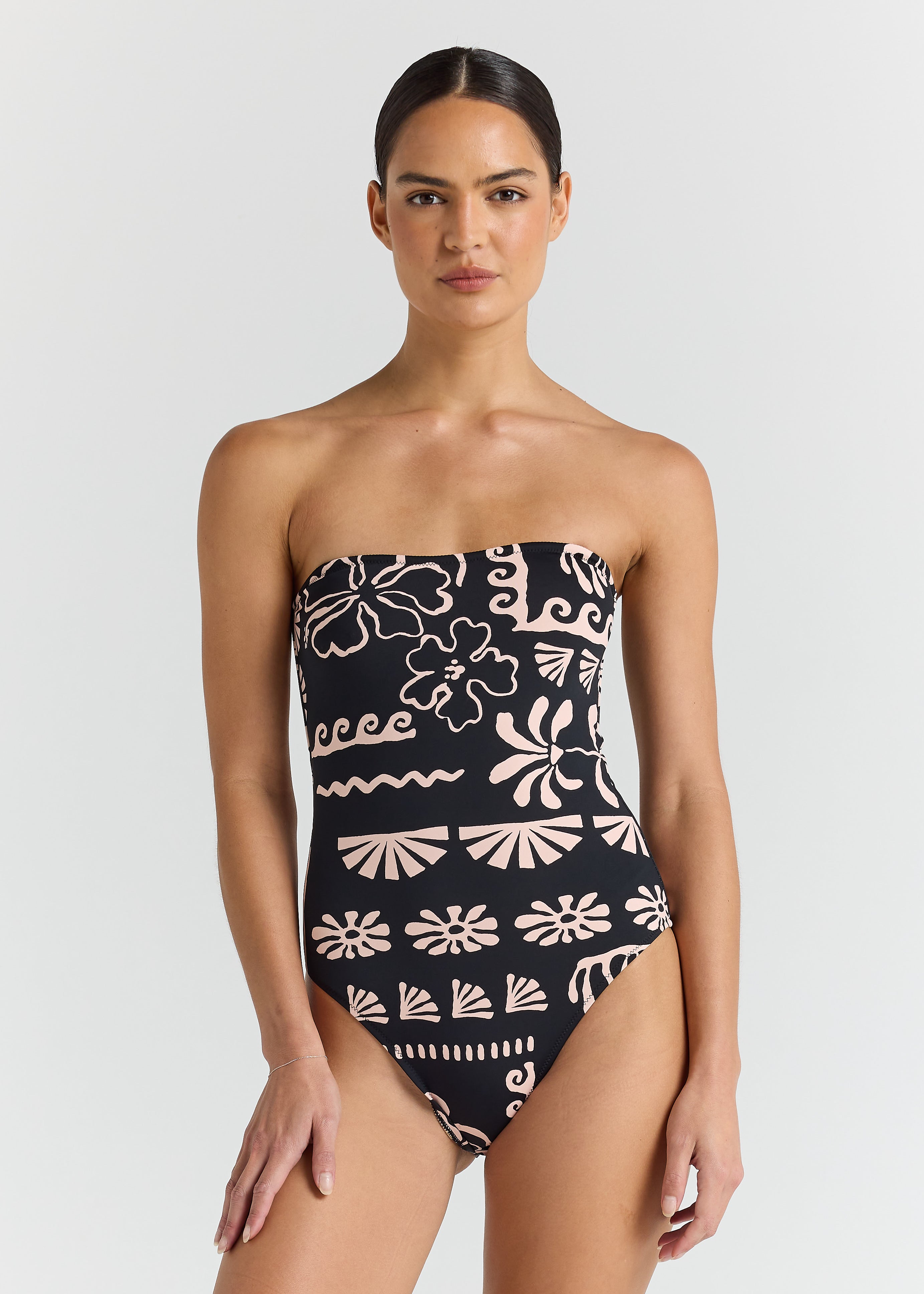 Poolside Paradiso Black Jamaica Bandeau One Piece