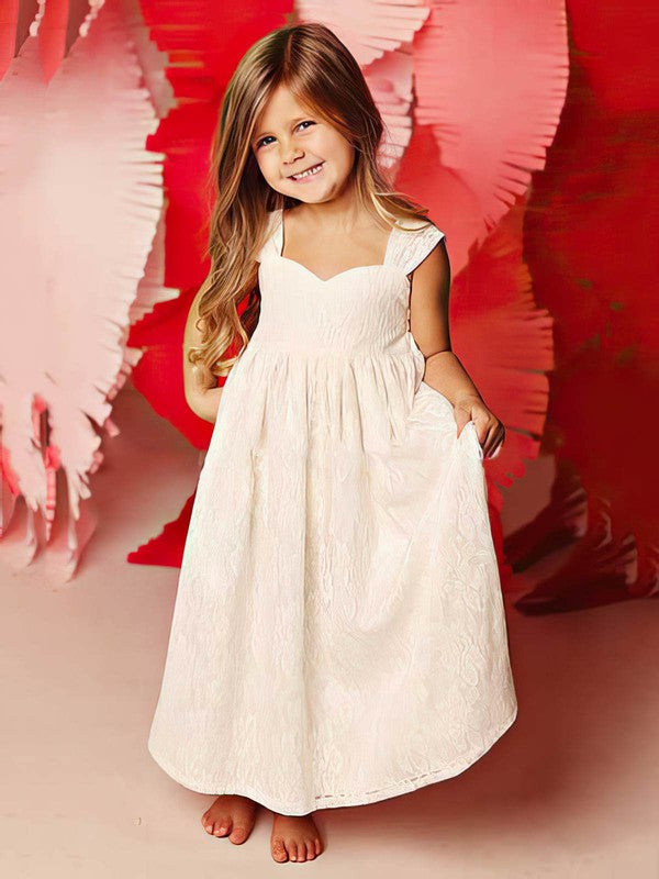 Charming A-Line Sweetheart Straps Lace Ankle-Length Ruffles Flower Girl Dresses