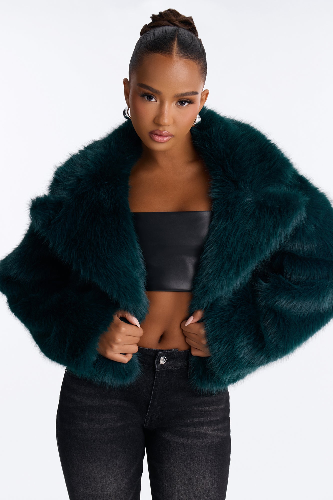 Chloe Faux Fur Cropped Coat - Green