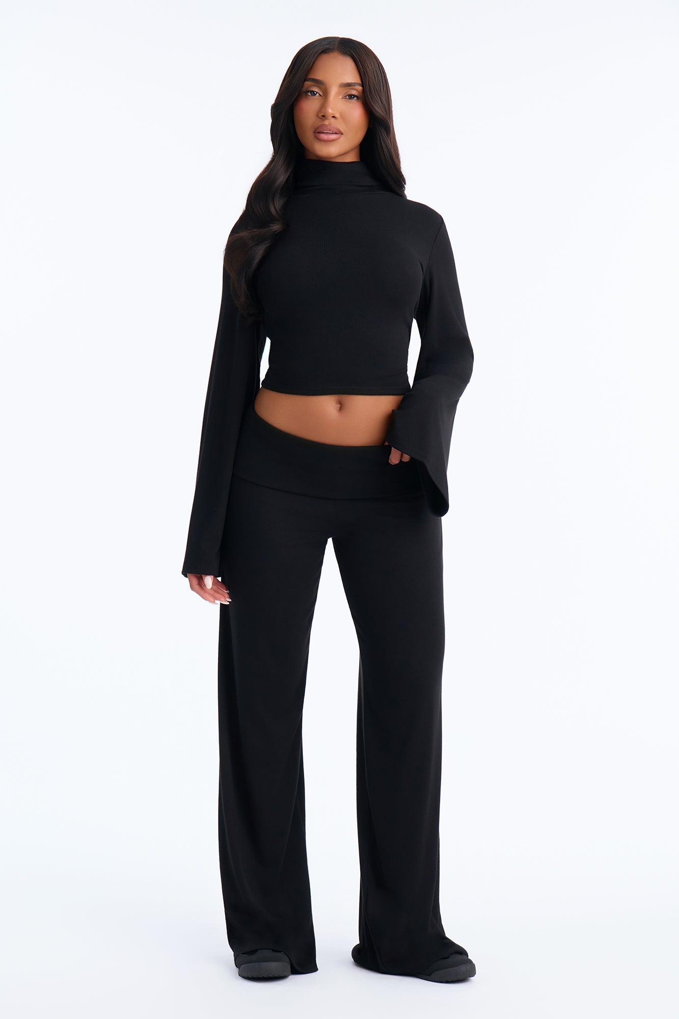 Amelia Foldover Pant Set - Black