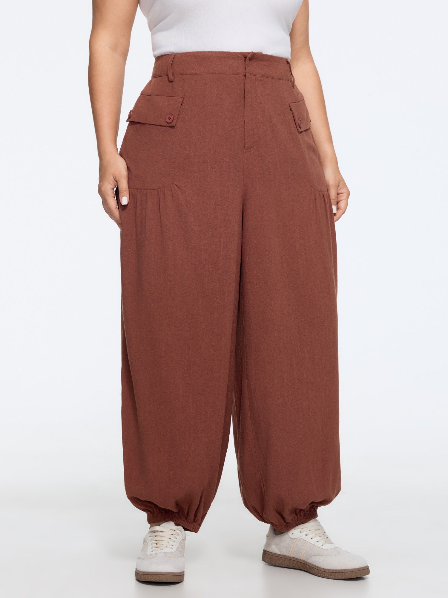 High Waist Flap Pocket Ruched Jogger Pants