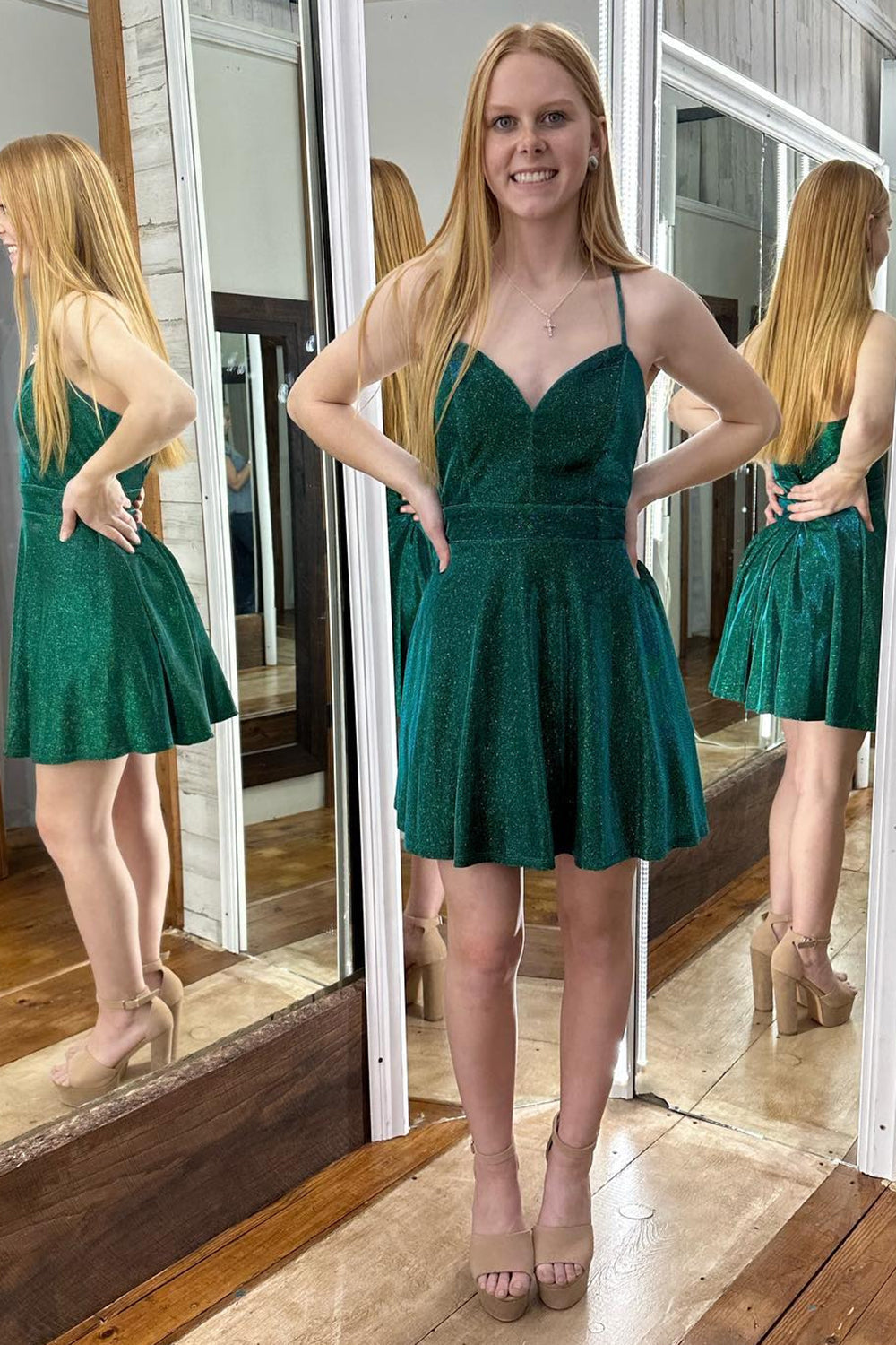Sparkly Dark Green A-Line Short Homecoming Dress/Mini Dress