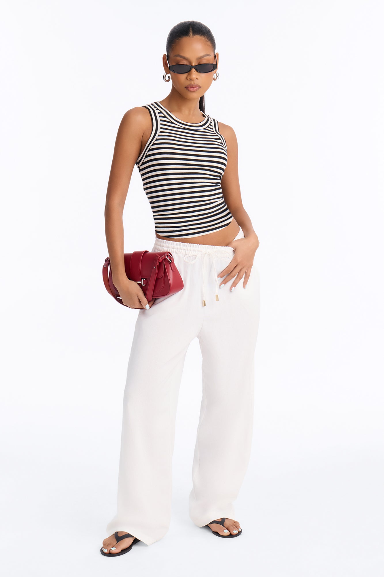 Sasha Drawstring Cotton Blend Pant - White