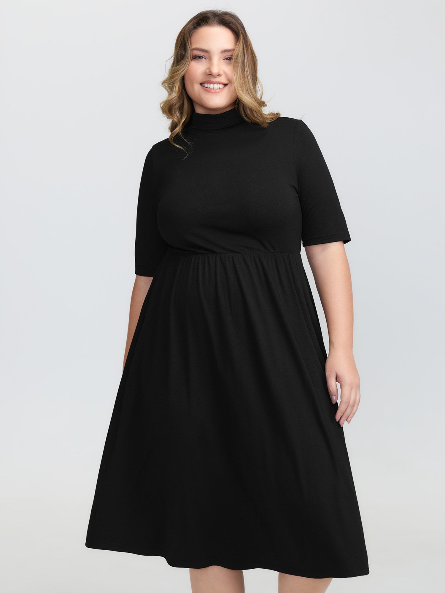 Supersoft Turtleneck Pockets Midi Dress