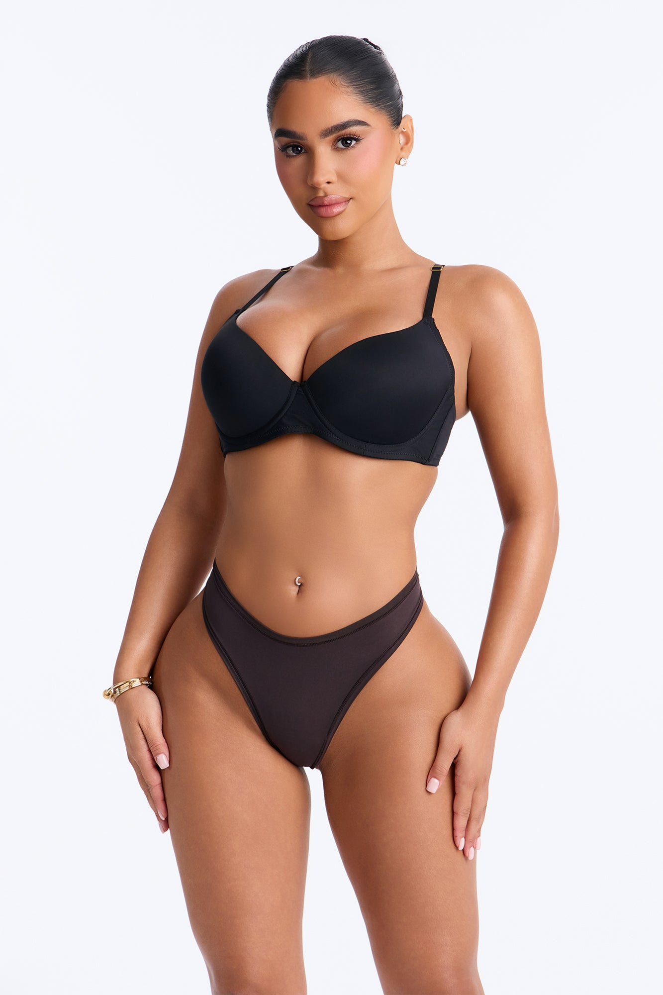 It's A Fit Microfiber Dipped Thong Panty - Brown
