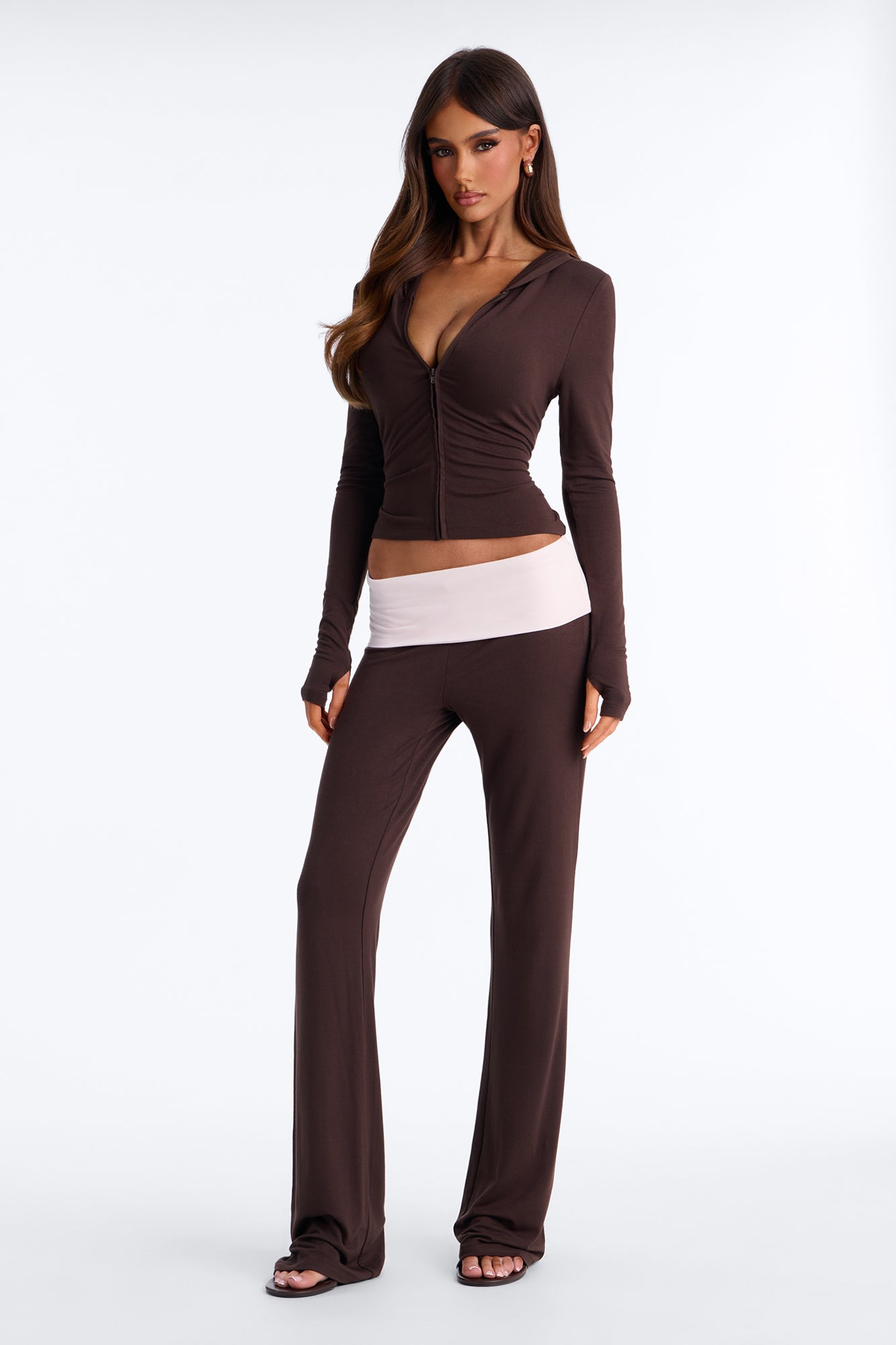To Perfection Fold Over Pant Set - Chocolate/Combo