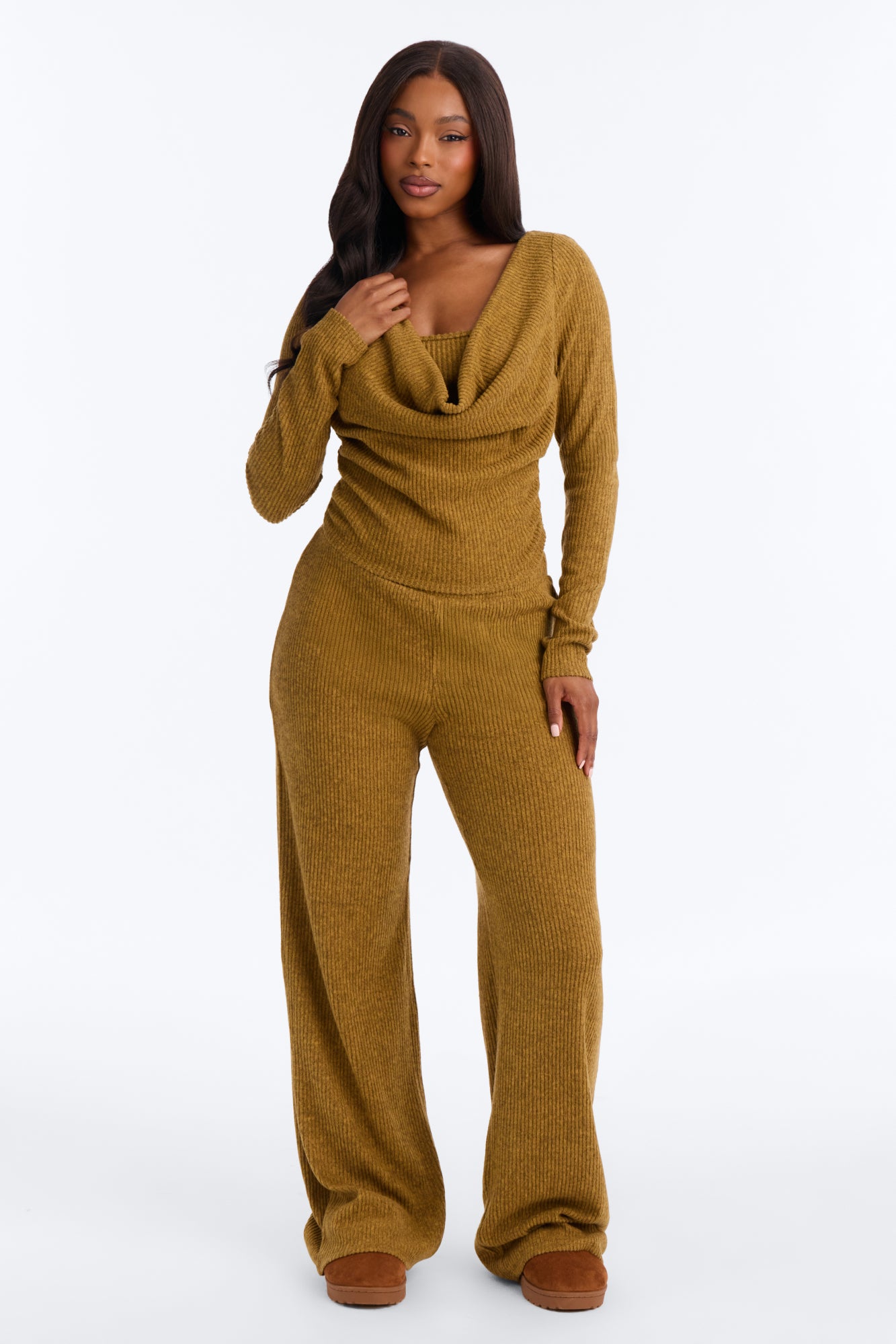 Janice Cowl Hacci Pant Set - Mustard
