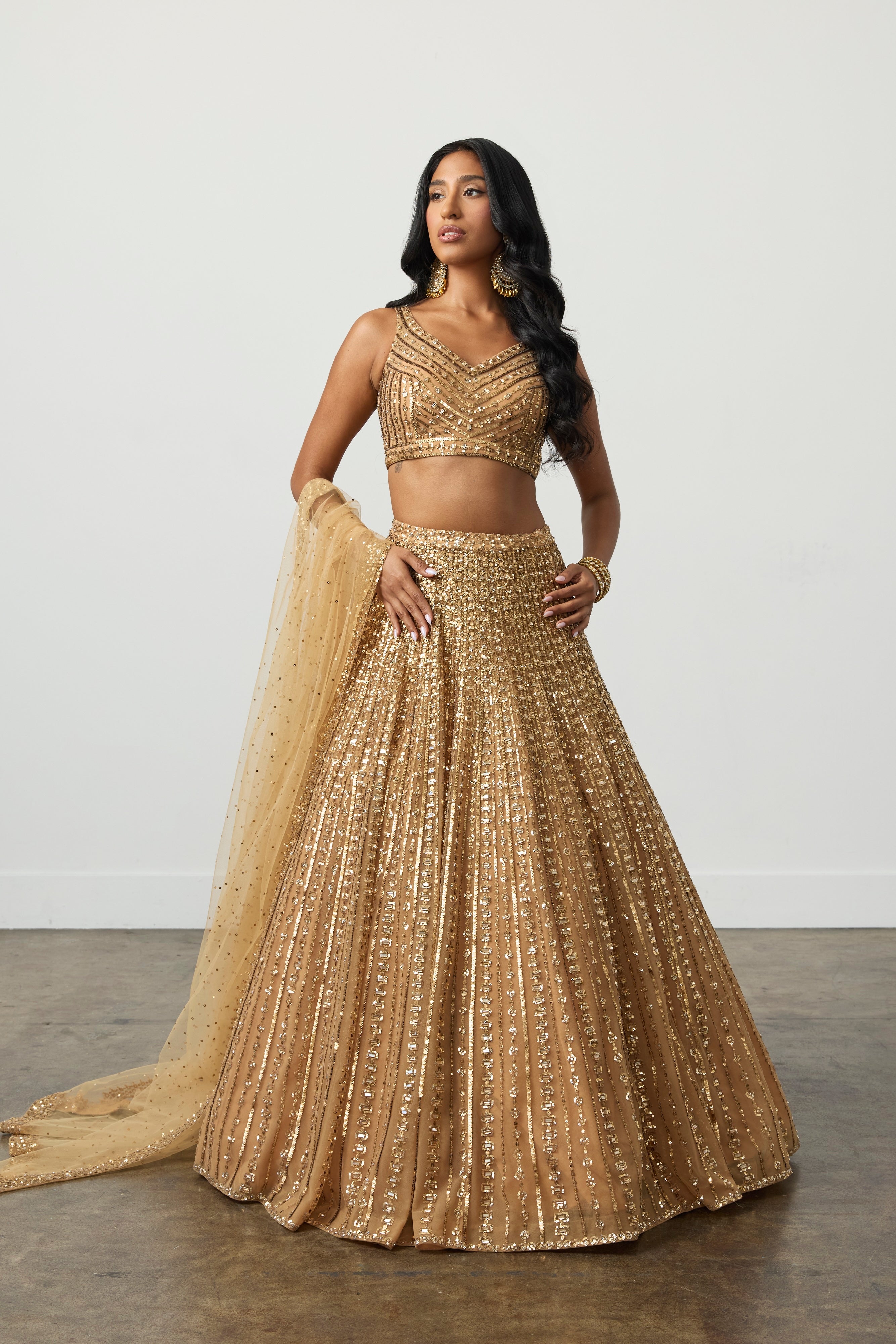 Antique Gold Sequin Lehenga Set