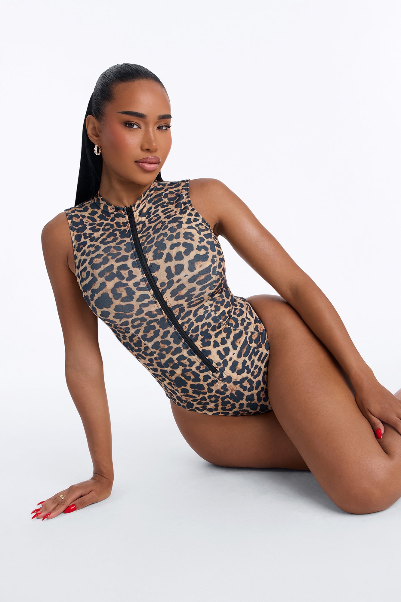 Delvina Snatched Sculpting Lace Up 1 Piece Swimsuit - Leopard