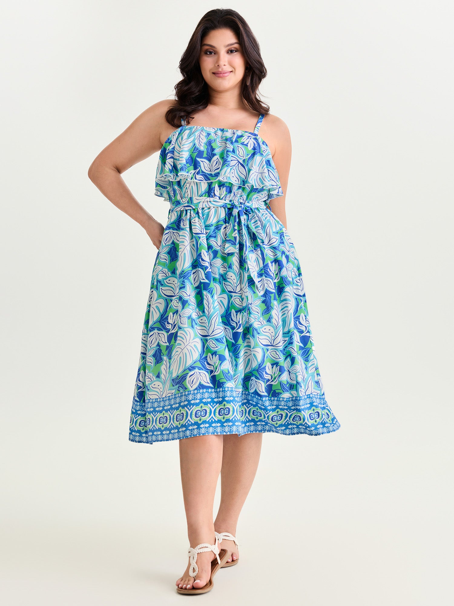 Floral Print Stretchy Waist Midi Dress