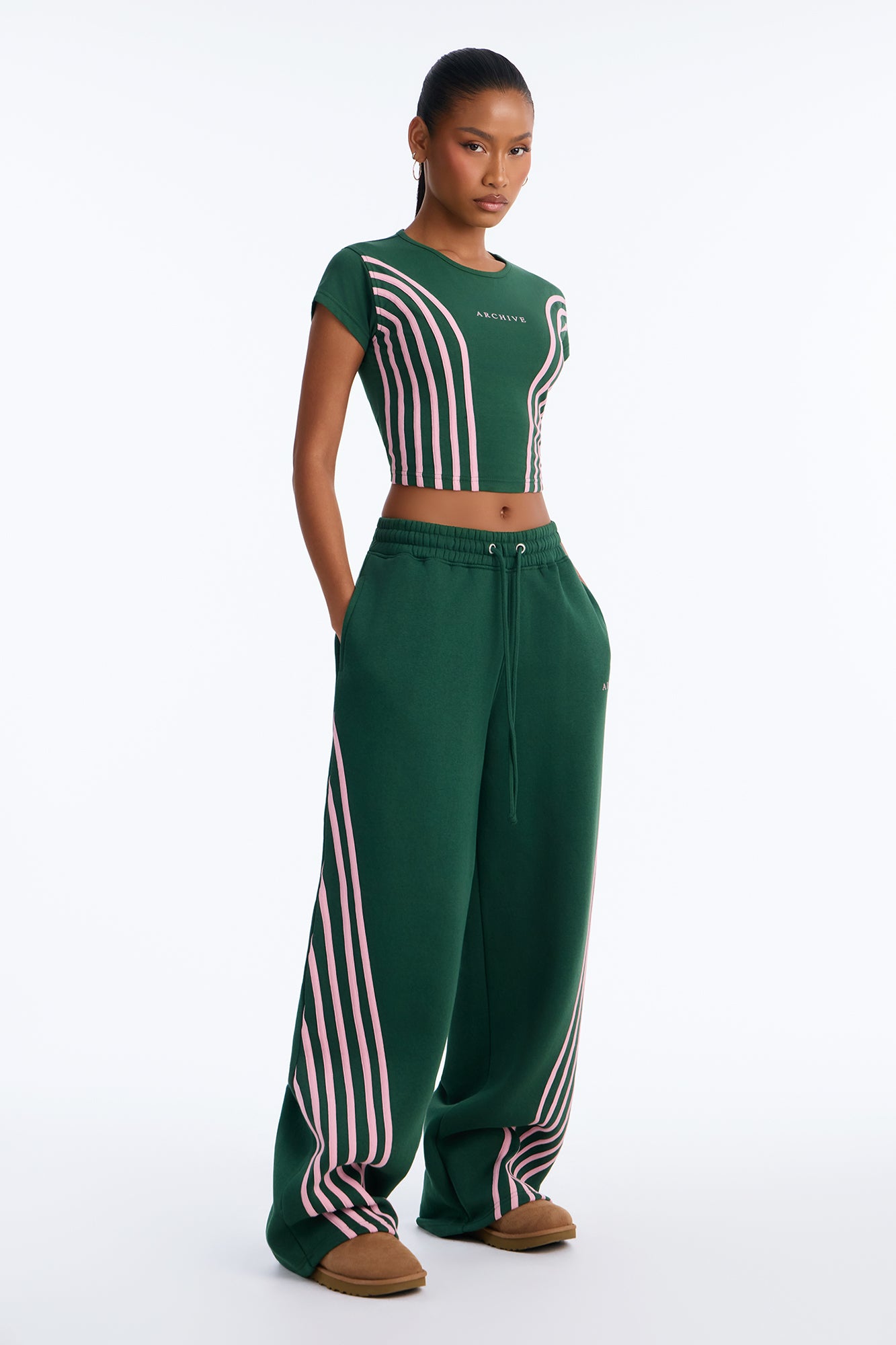Archive Fleece Wide Leg Pant Set - Hunter