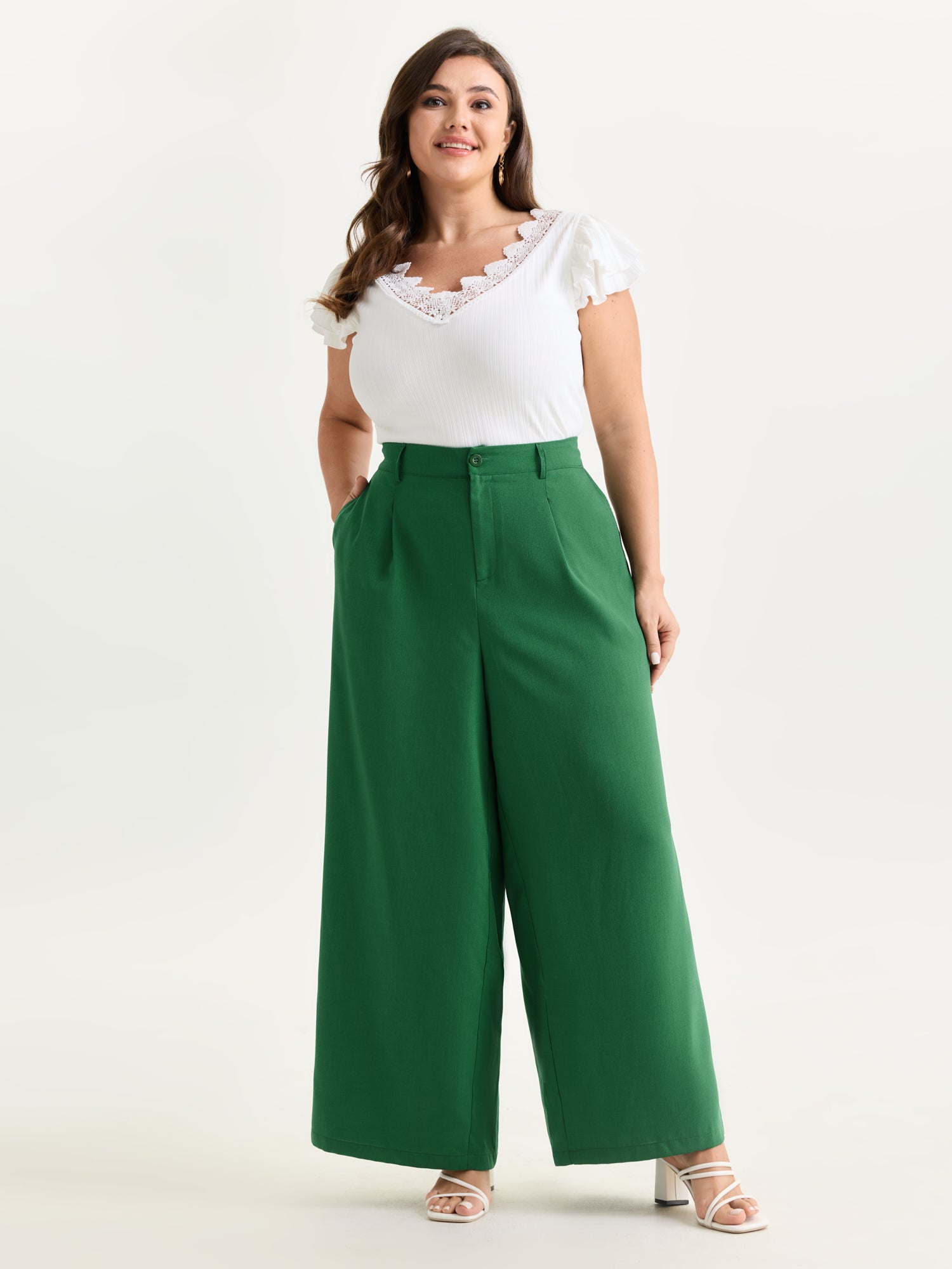 Stretchy Waist Pleated Straight-Leg Pants