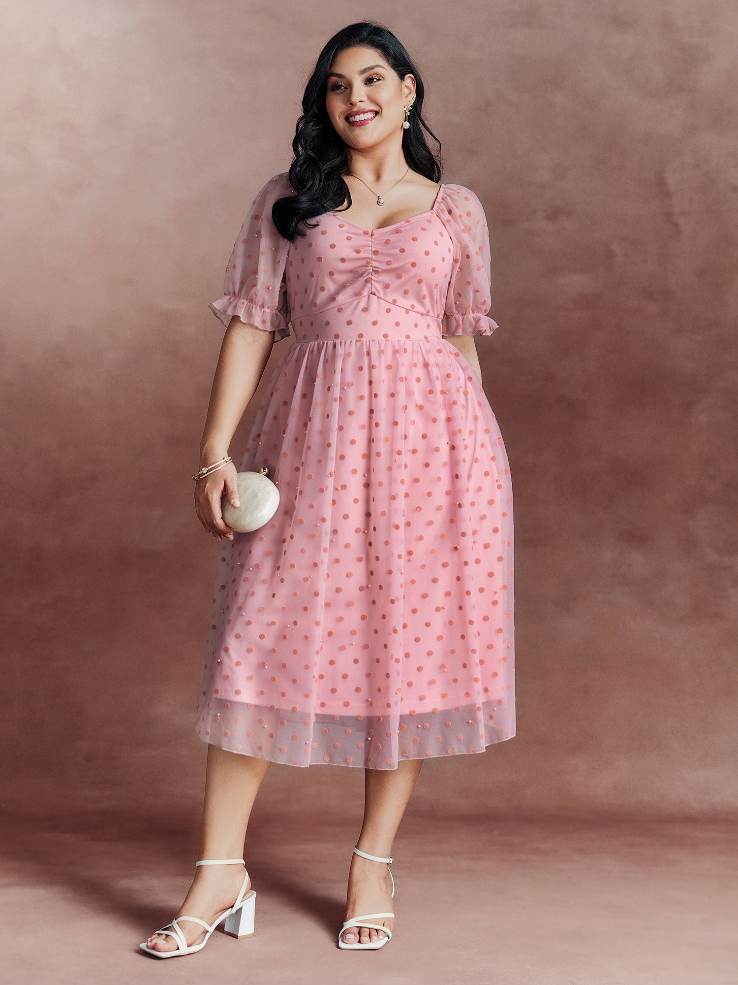 Sheer Romantic Flocking Back-Tie Midi Dress