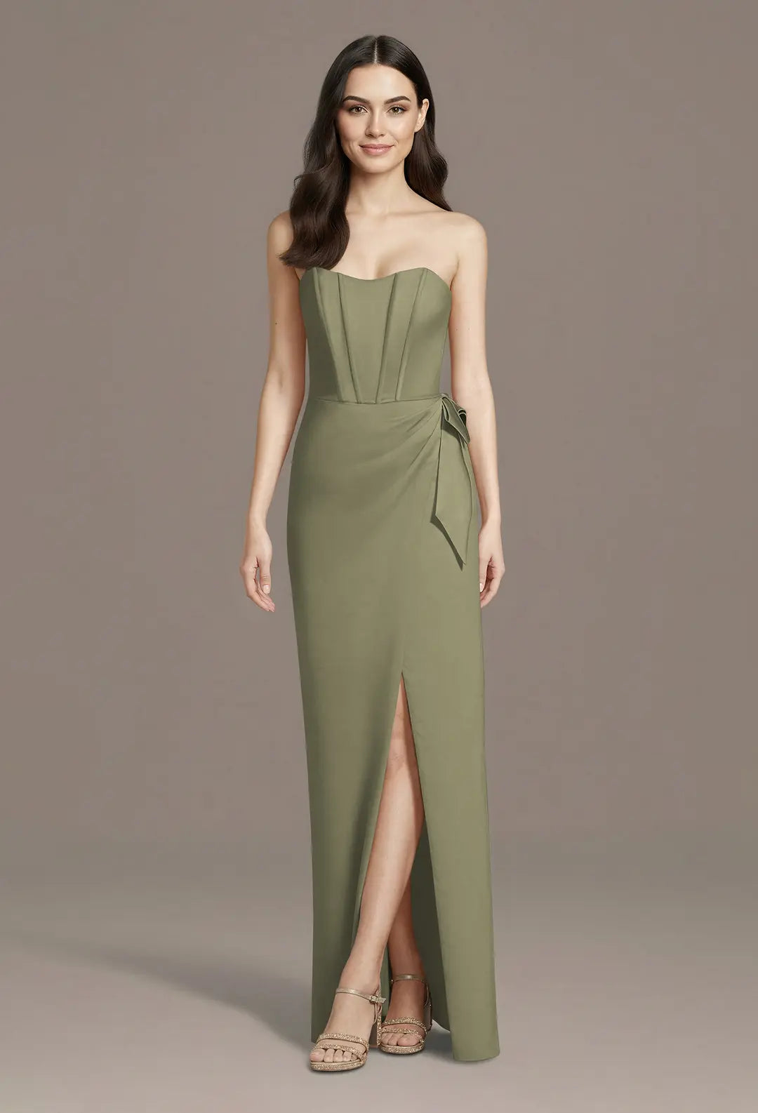 Satin Strapless Corset Sheath Dress with Side Bow