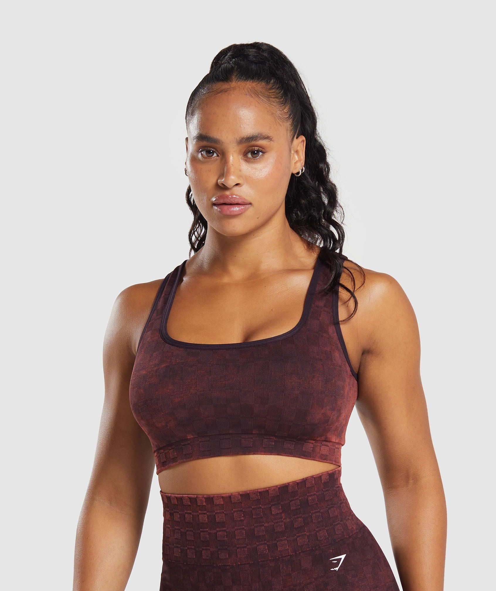 Gymshark Check Seamless Washed Sports Bra - Eng-L-A0157 Plum Brown/Oxi Wash