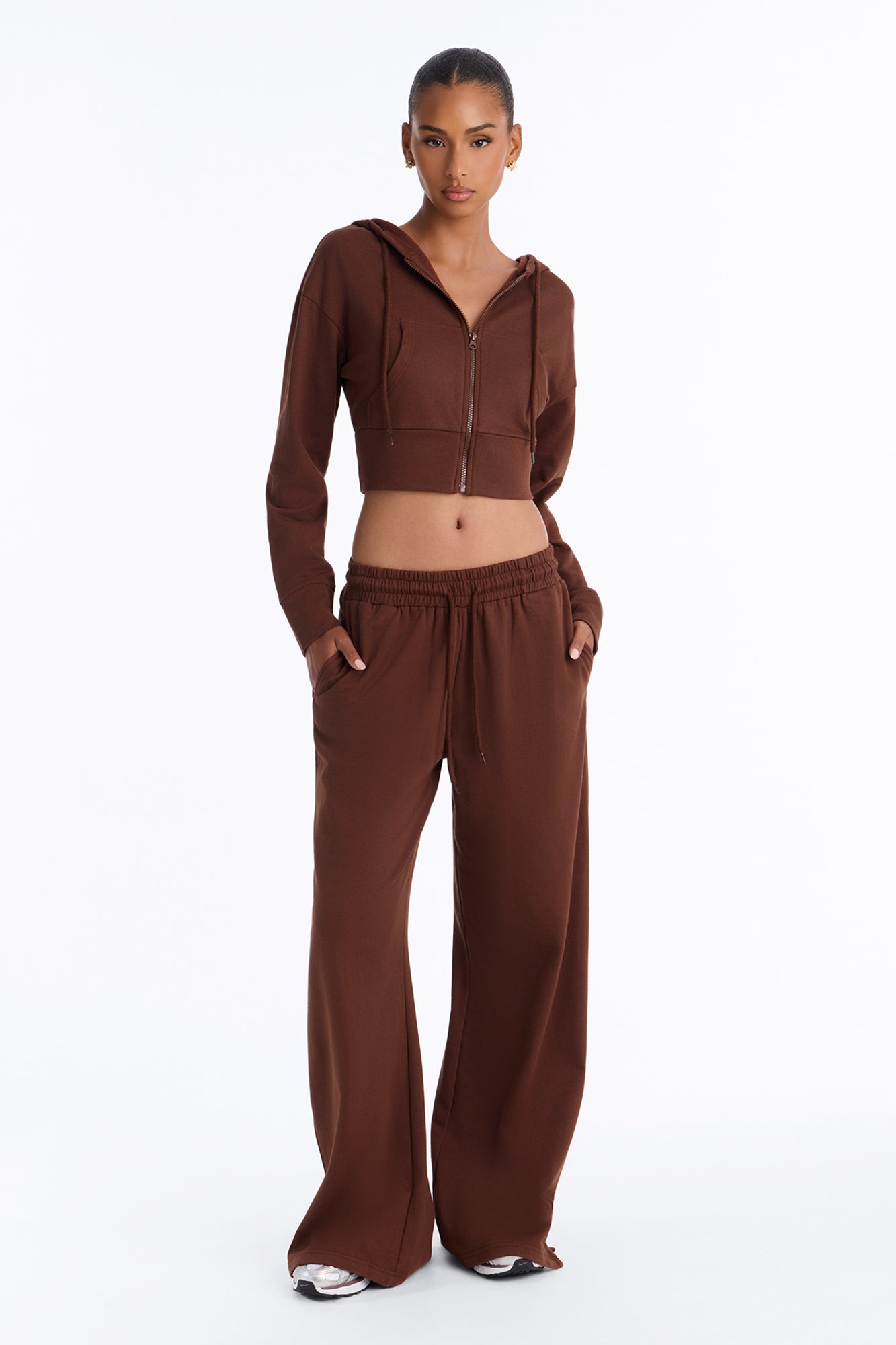 Janeth Zip Up Fleece Pant Set - Chocolate