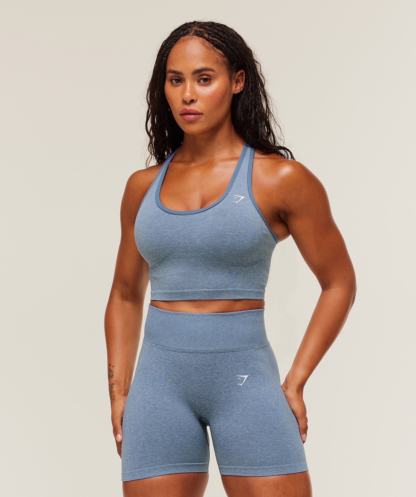 Gymshark Lift Seamless Midi Tank With Shelf - Worn Blue/Peri Blue Marl